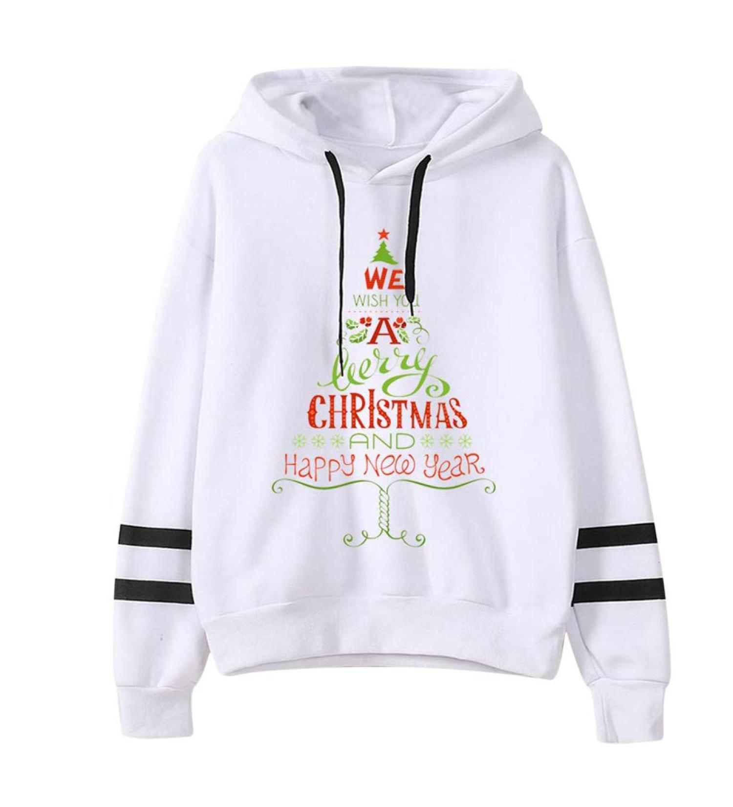 Bigfanshu Women's Tops Fashion Christmas Sweater Print Hooded Round Collar Long Sleeves - Buy Online on GoSupps.com