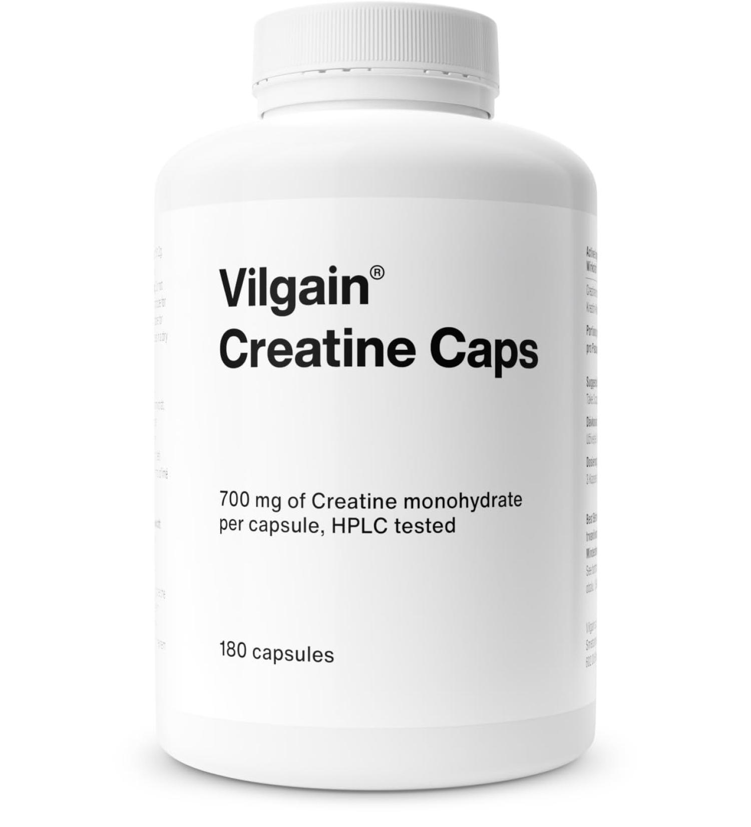 Vilgain Micronized Creatine Monohydrate | 100% Pure Vegan Capsules for Strength & Performance | 180 Highly Absorbable Capsules - Buy Online on GoSupps.com