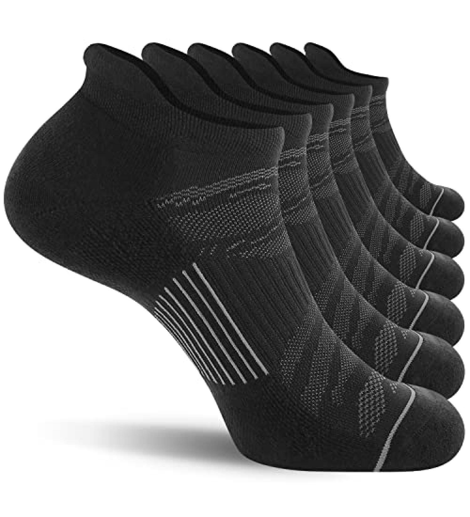 FITRELL Men's Ankle Running Socks 6-Pack - Low Cut Cushioned Athletic Sports Socks - Black+Gray - Size 9-12 - Buy Online on GoSupps.com