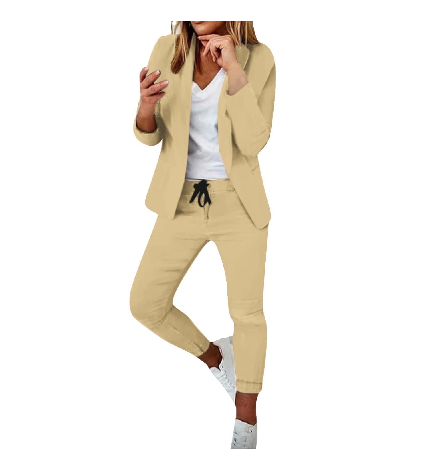 2 Piece Outfits for Women UK Sale Clearance Stretch Blazer Jackets with Slim Fit Trouser Pants Suits Sets Slim Fit Casual Office Blazer Set 11-sasnx-c-khaki S - Buy Online on GoSupps.com