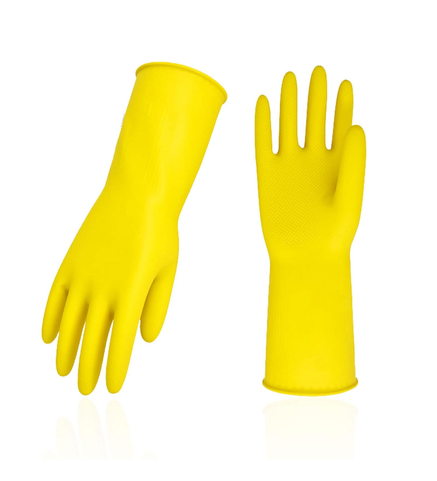 VGO 2 Pairs Reusable Kitchen Gloves - Long Arm Household Cleaning & Dishwashing (HH4601) - Yellow Size L - Buy Online on GoSupps.com