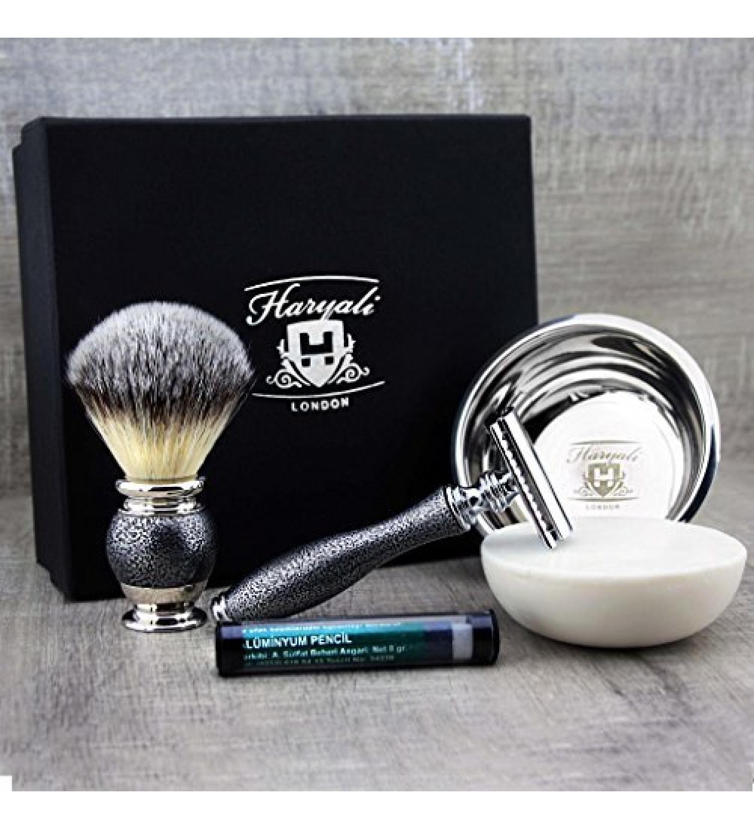 Shop Vintage Look Men's Shaving Set | Eco-Friendly Brush DE Safety Razor Engraved Bowl & Soap - Perfect Gift for Him - Buy Online on GoSupps.com