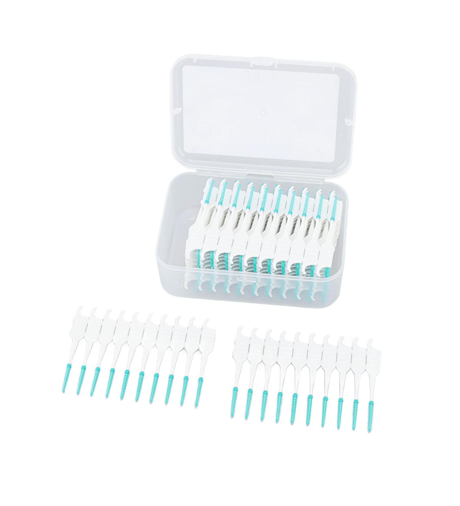 Interdental Brushes - 200 Pieces Soft Silicone Portable Dental Floss & Toothpick Brush Case | Mint Green - Buy Online on GoSupps.com