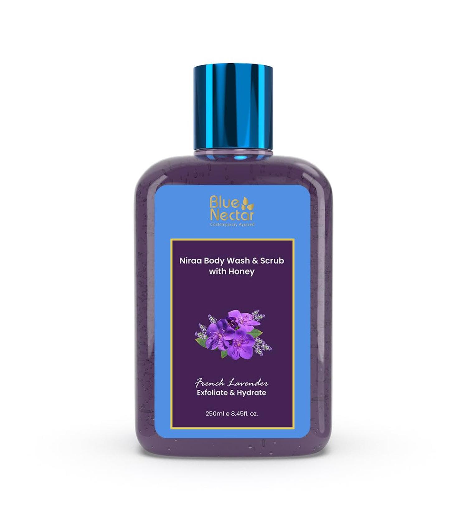 Blue Nectar Exfoliating Body Wash & Scrub for Rough & Bumpy Skin | French Lavender Tan Removal Body Scrub for Women & Men(10 herbs 8.4 Fl Oz)