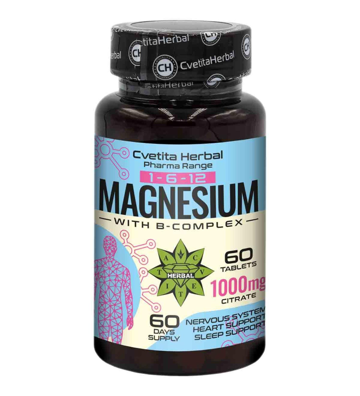High Strength Magnesium Citrate + Vitamin B Complex Tablets | Supports Calm Sleep, Muscle & Bone Health | 60 Days Supply | Cvetita Herbal - Buy Online on GoSupps.com