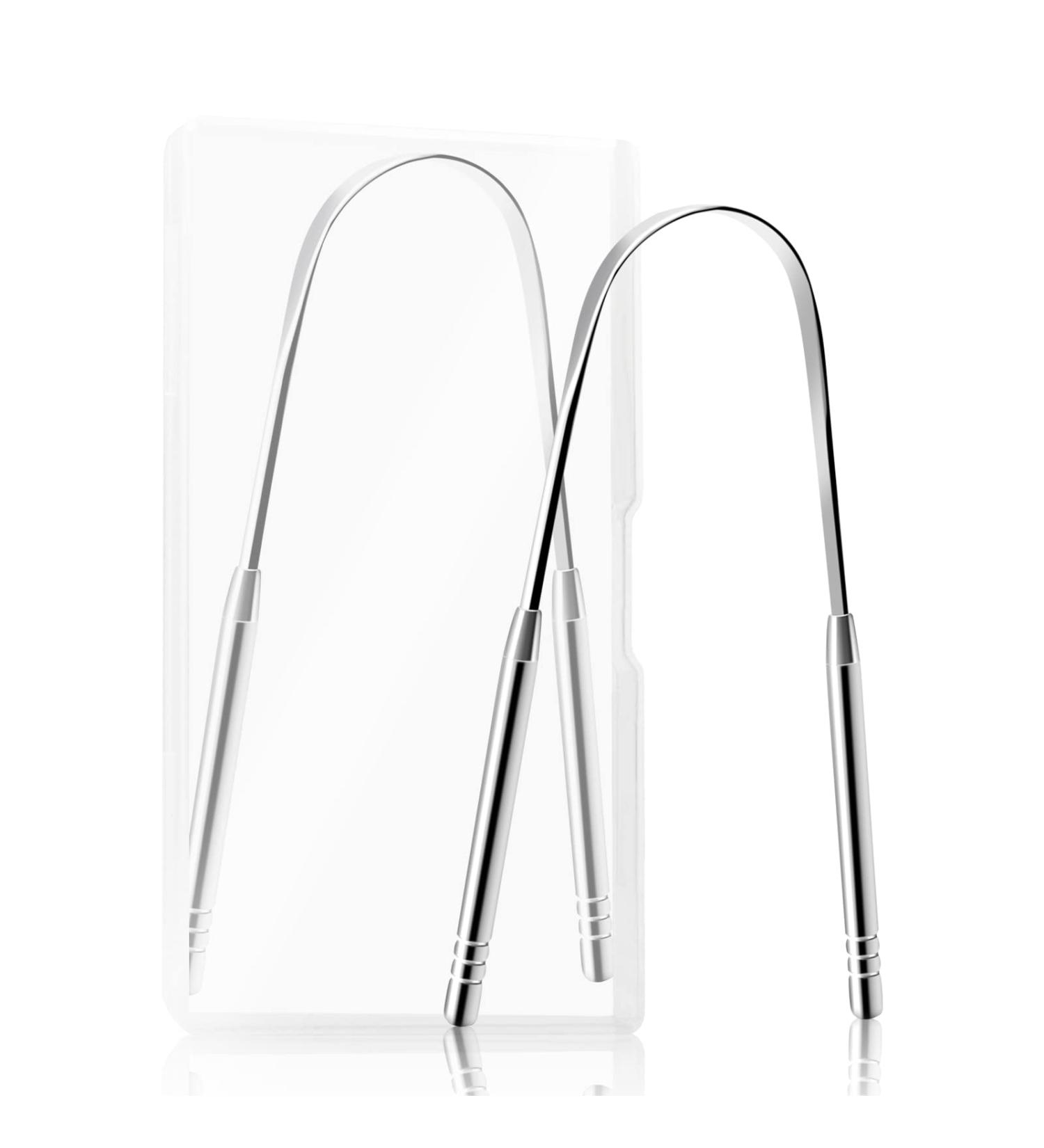 Stainless Steel Tongue Scraper Set with Travel Case - Reduce Bad Breath, Metal Cleaner for Adults - 2 PCS Silver - Buy Online on GoSupps.com