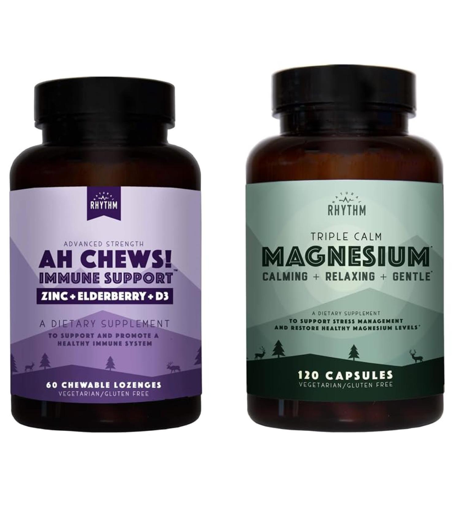 Natural Rhythm Calm and Immune Support - Triple Calm Magnesium (120 Capsules) + Ah Chews! Immune Booster Lozenges (60 Capsules) - Buy Online on GoSupps.com