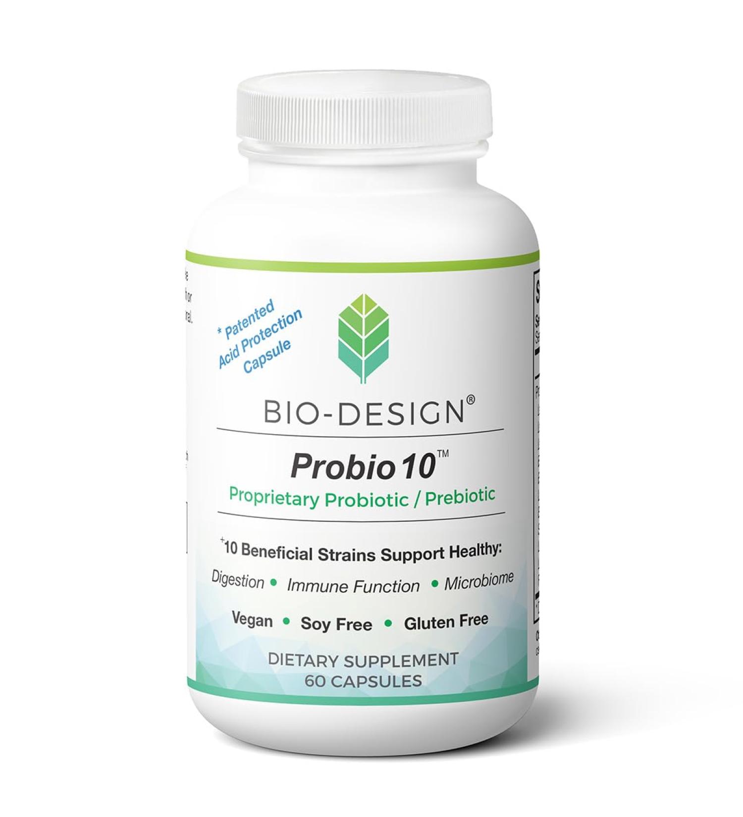 Bio-Design Probio10 - Daily Probiotic & Prebiotic Supplement - 10 Billion CFU 10 Beneficial Strains Aid in Digestion Regularity Immune Function and Gut Health - 60 Acid-Resistant Capsules - Buy Online on GoSupps.com