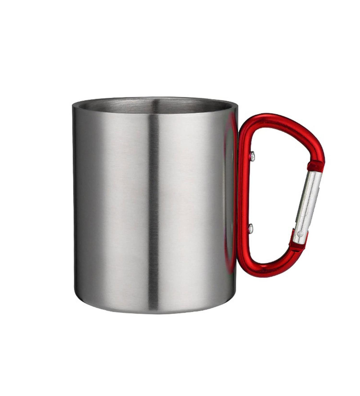 Digjobk Stainless Steel Toothbrush Mug - Portable Outdoor Cup with Handle & Carabiner for Camping Traveling Hiking - Red - Buy Online on GoSupps.com