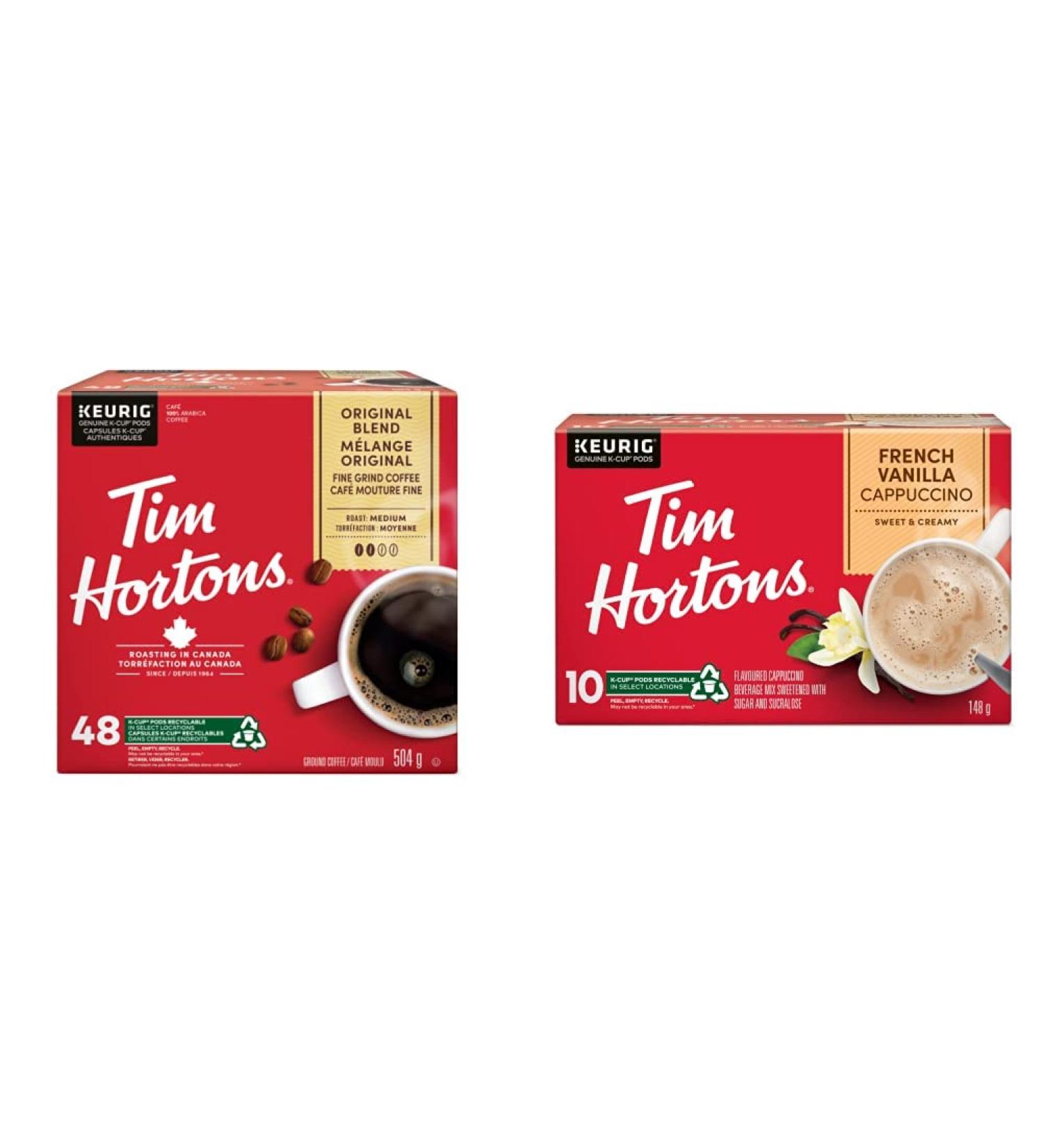 Tim Hortons Original Coffee blend Single Serve Keurig K-Cup Pods Medium Roast 48 Count & French Vanilla Cappuccino Flavoured Coffee Single Serve Keurig K-Cup Pods 10 Count Coffee + Coffee Pods 10 Count Original Blend 1 Count (Pack of 48) - Buy Online on GoSupps.com