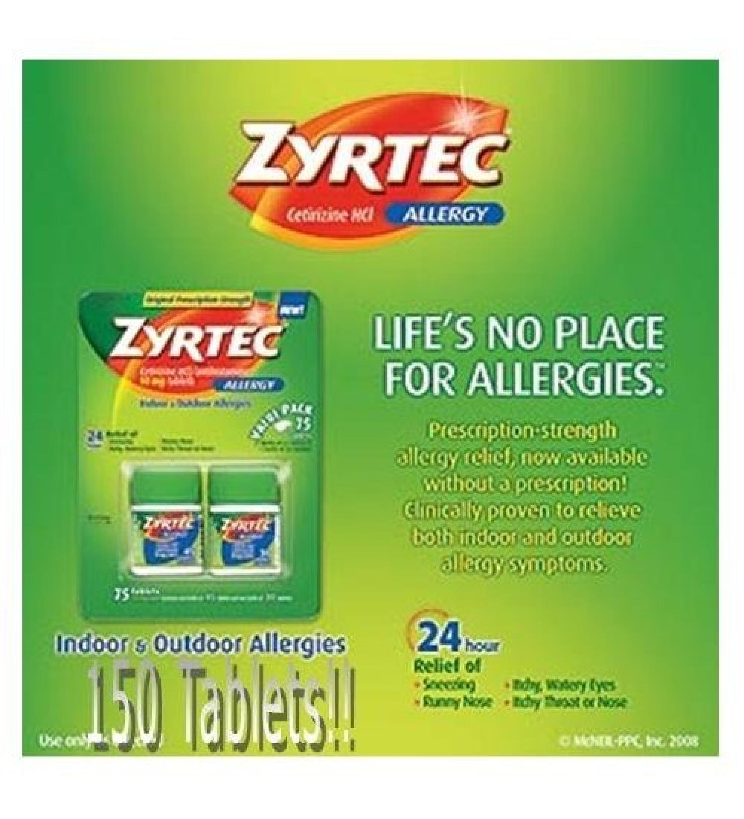 Zyrtec Cetirizine Hcl/Antihistamine (10mg) 150 Tablets