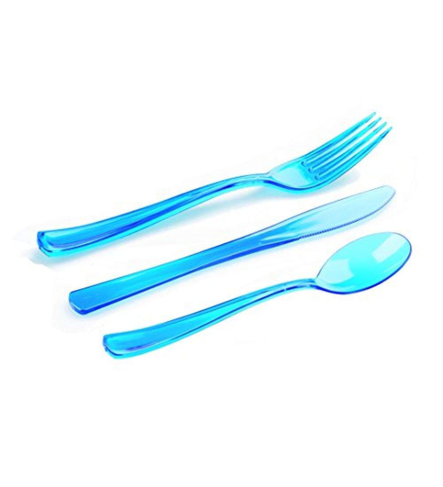 18 Piece Turquoise Blue Plastic Cutlery Pack (6 Forks 6 Knives 6 Dessert Spoons) - Buy Online on GoSupps.com