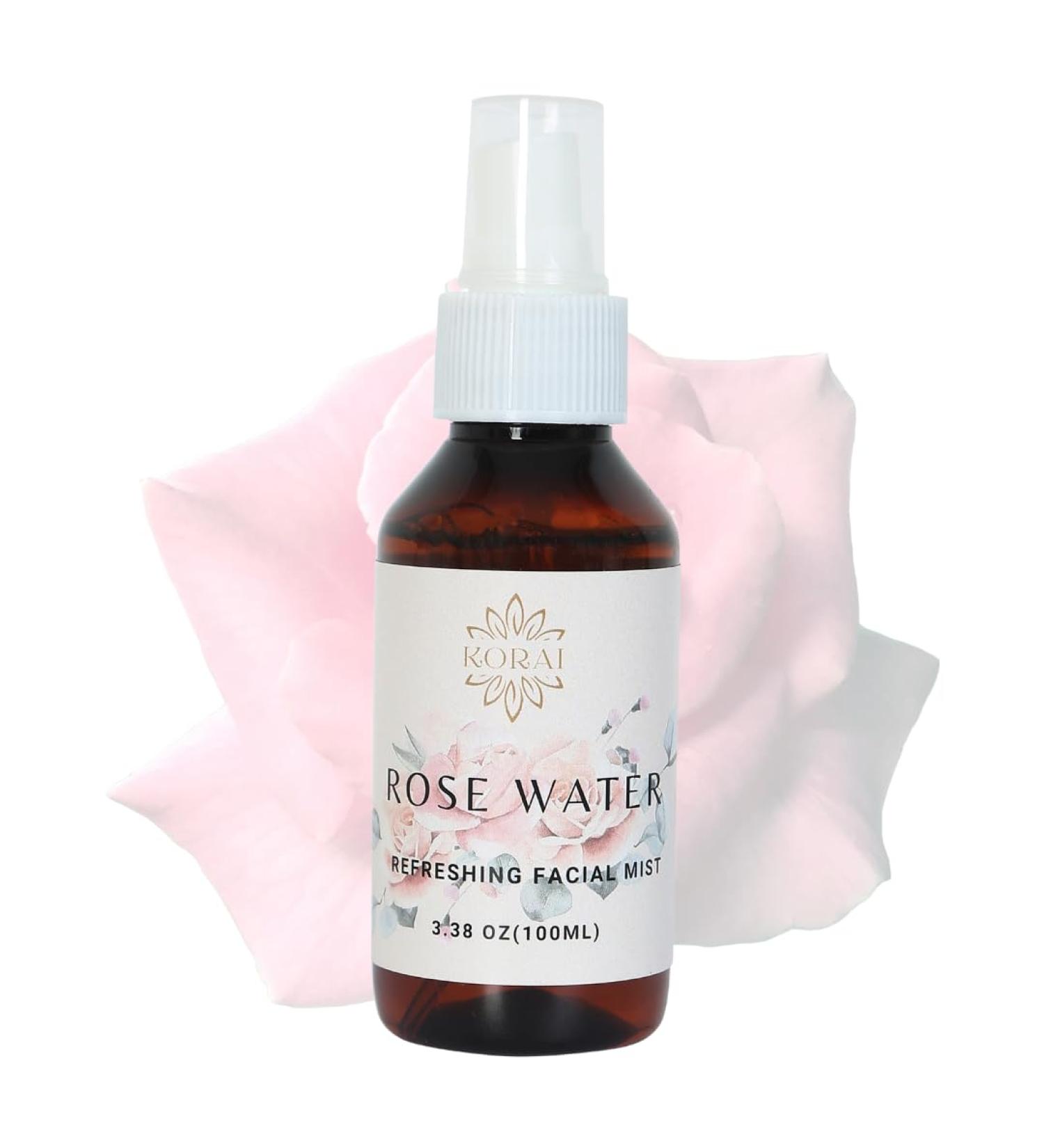 KORAI Facial Rose Water Spray 3.38oz (100 ml) 100% Natural Rose All Skin Types for Face and Body Made Without Dyes or Alcohol Hypoallergenic Vegan Cruelty Free - Buy Online on GoSupps.com
