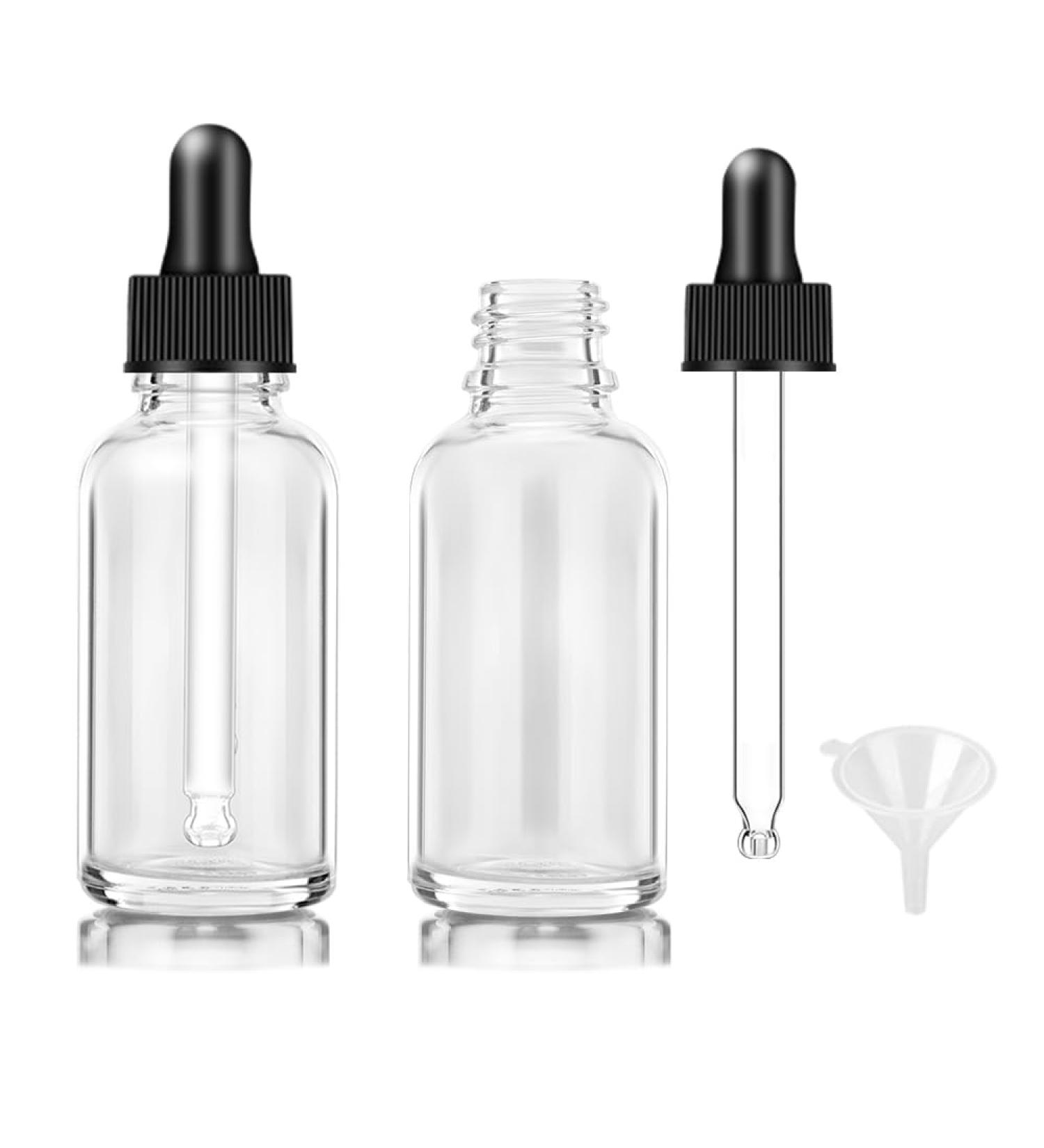 Bumobum 2 oz Clear Glass Eye Dropper Bottles for Essential Oils - 2 Pack with Labels and Funnel | Tincture Bottles 60 ml - Buy Online on GoSupps.com