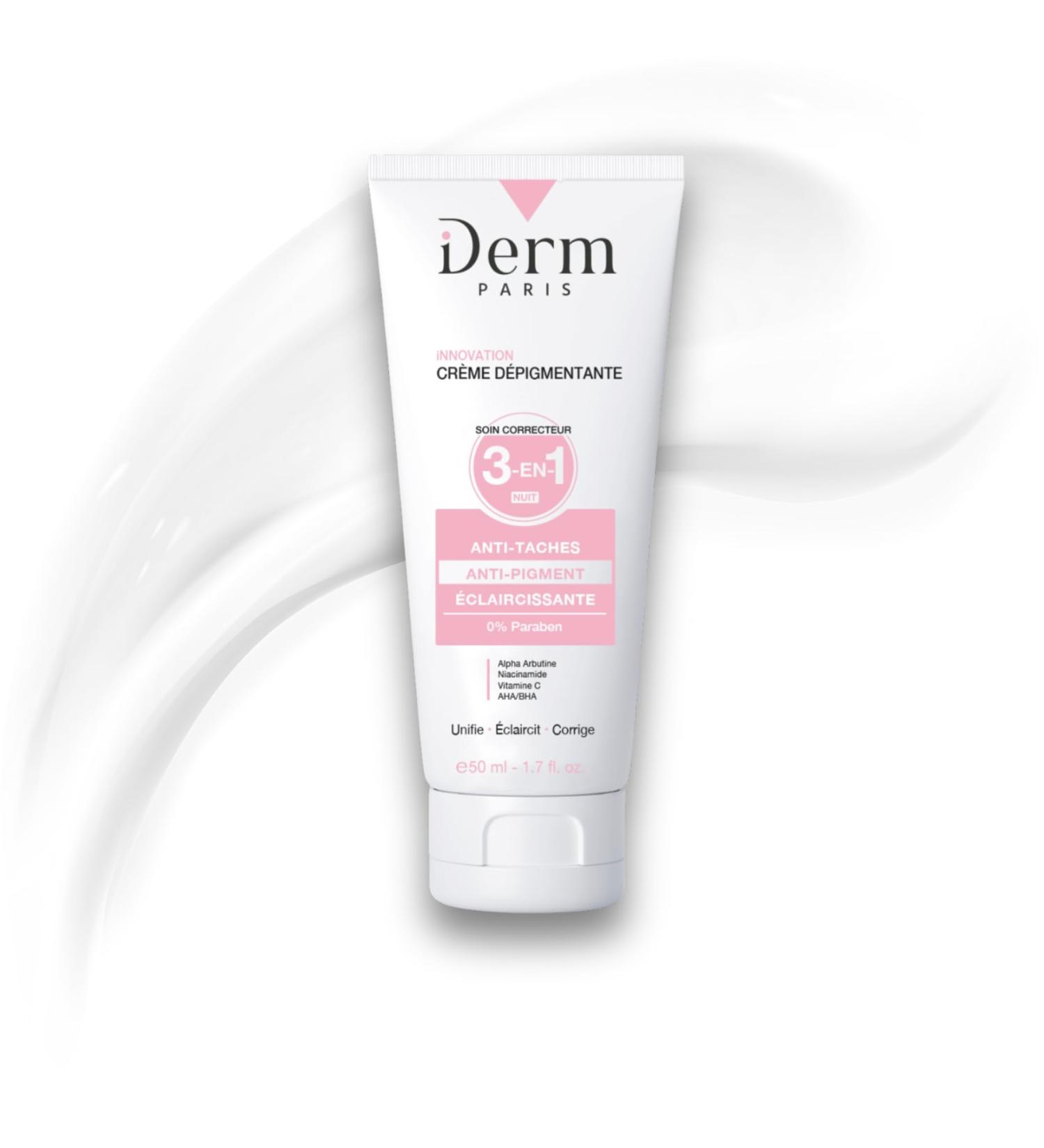  iDerm Paris 3-in-1 Night Depigmenting Cream - Anti-Spot Anti-Pigment Anti-Acne - Alpha Arbutin Niacinamide Vitamin C AHA/BHA - 50 ml - Buy Online on GoSupps.com