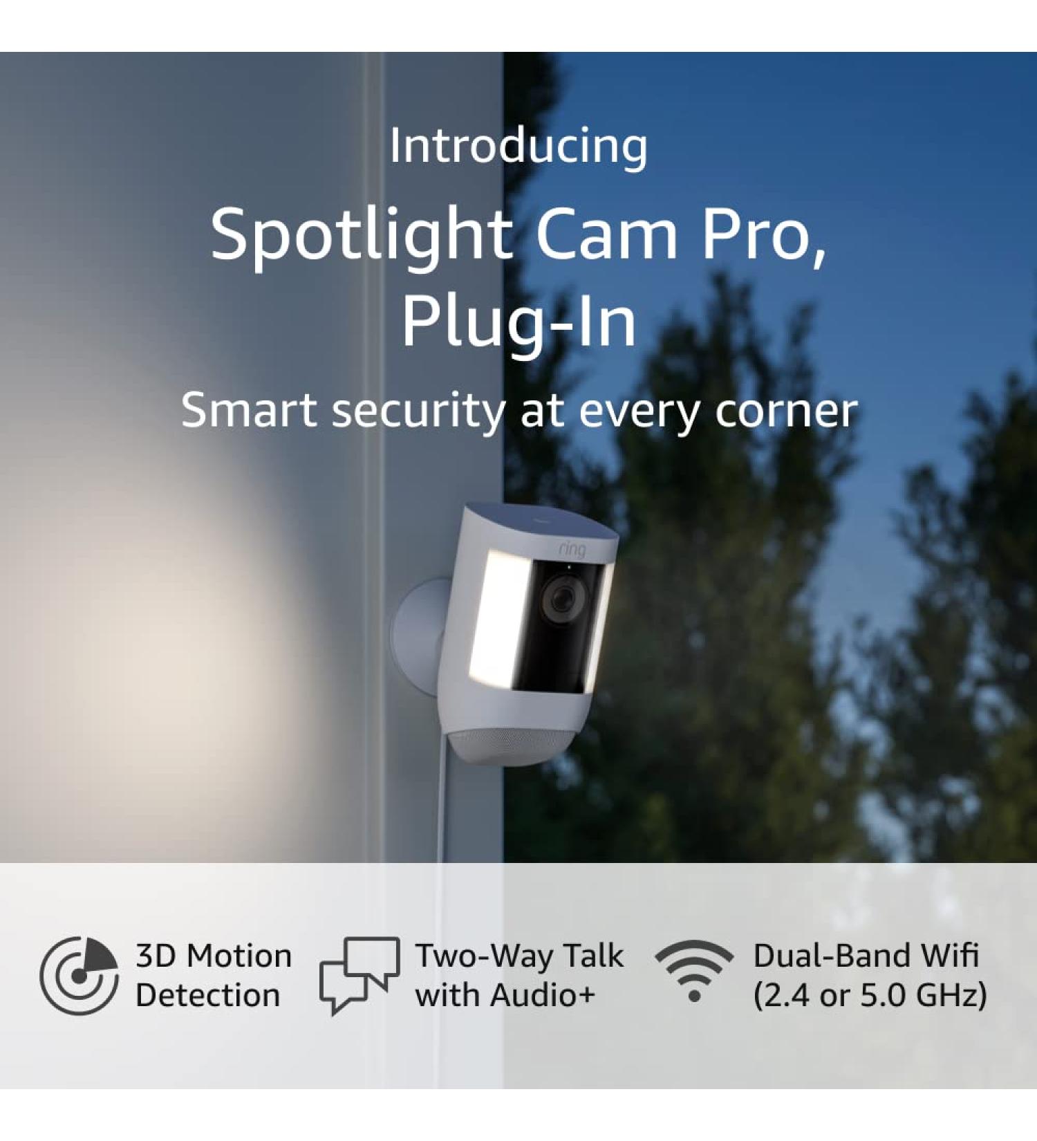 Introducing Ring Spotlight Cam Pro  Plug-In | 3D Motion Detection  Two-Way Talk with Audio+  and Dual-Band Wifi (2022 release) - White 1 Pack White - Buy Online on GoSupps.com