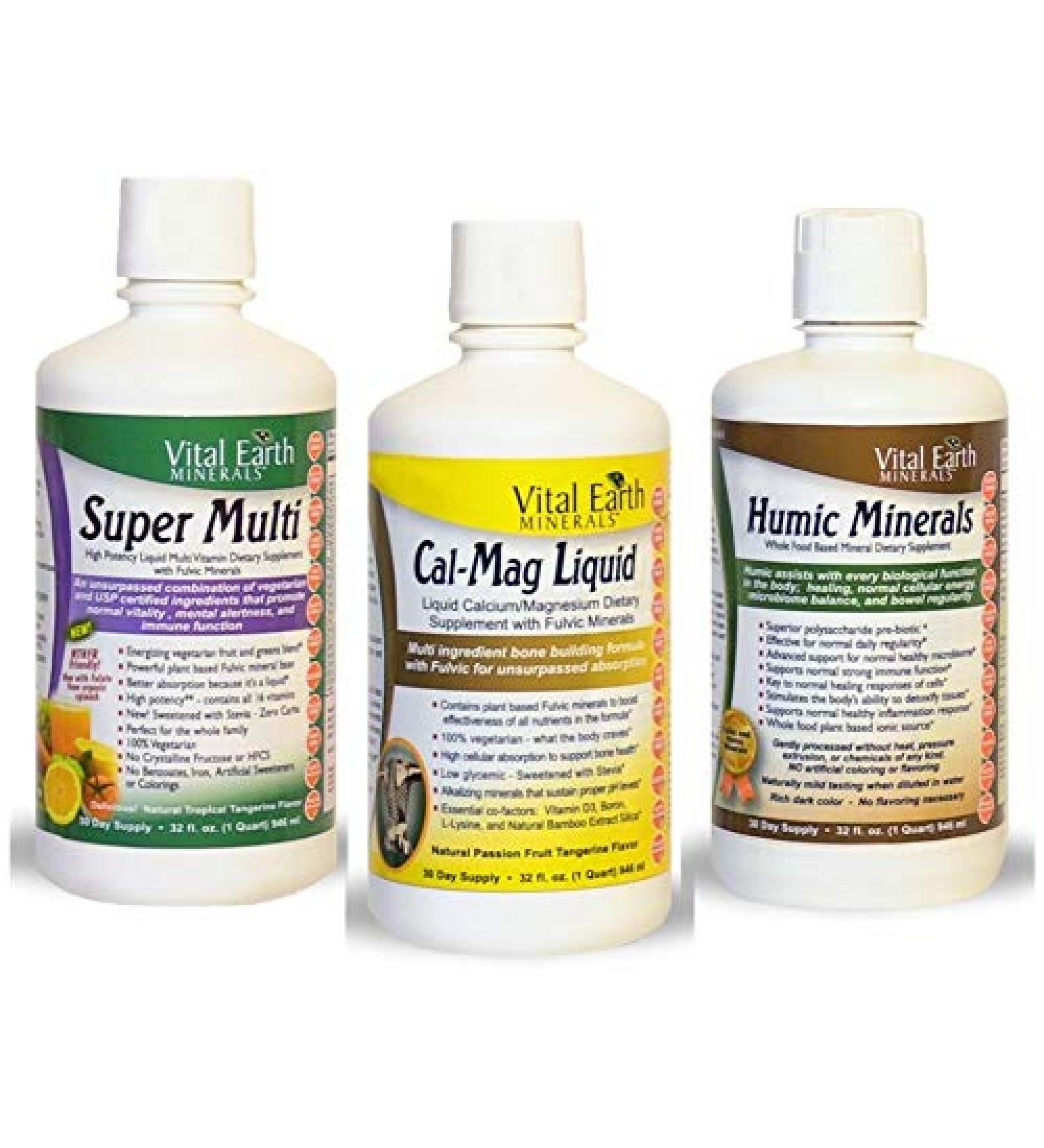 Vital Earth Minerals Keto Trio Bundle - Super Multi Liquid Vitamin, Cal-Mag Liquid, Humic Minerals - 32 fl. oz. Each - 30 Day Supply - Vegetarian Ketogenic Formula - Buy Online on GoSupps.com