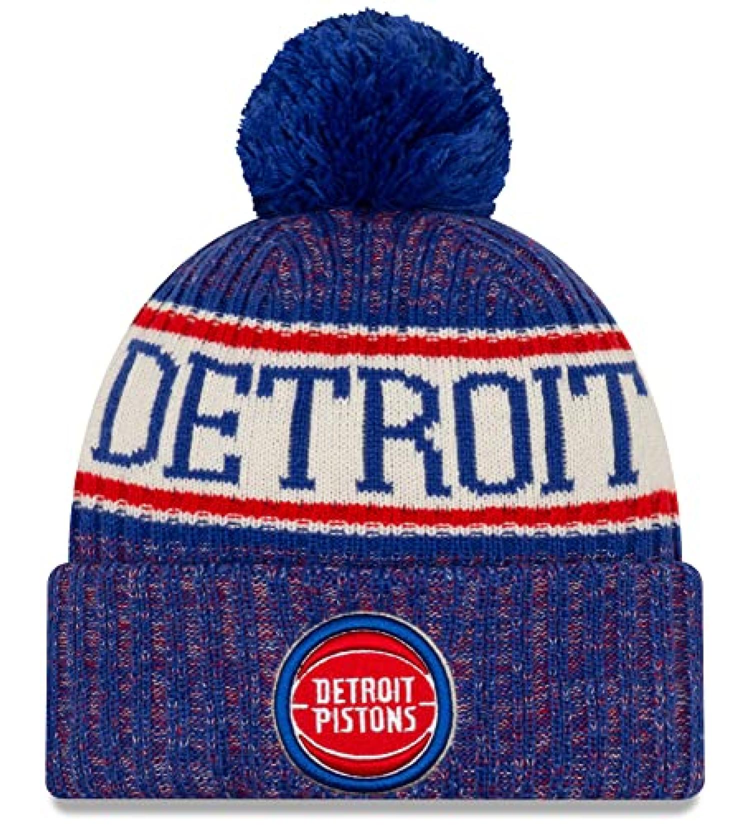 New Era Unisex-Adult NBA Official Sport Knit Sideline Cuffed Knit Pom Beanie Hat Detroit Pistons