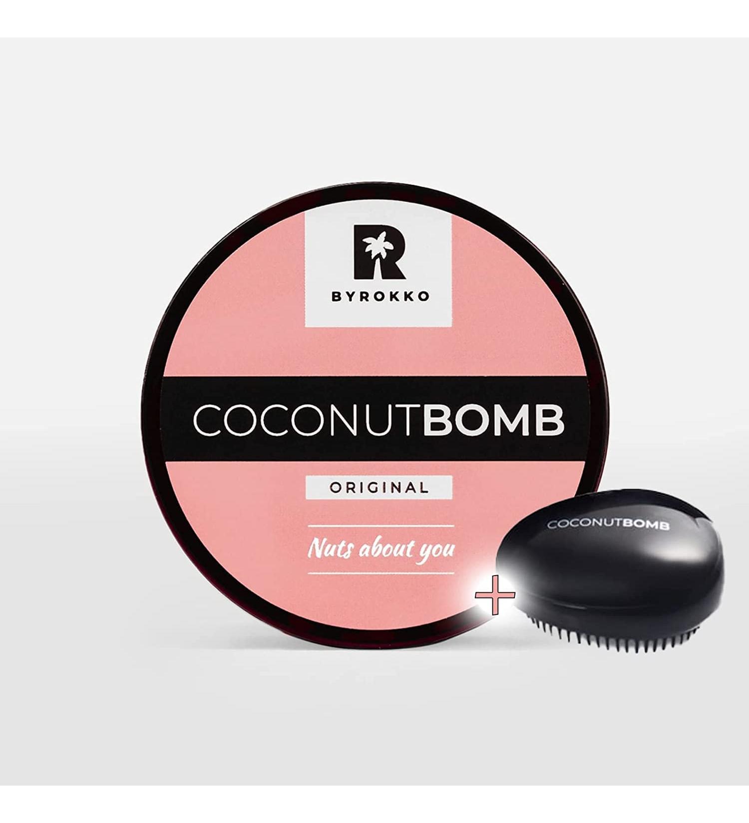 BYROKKO Coconut Bomb Hair Mask - Nourishing Deep Conditioner for Damaged Hair Natural Coco Oil Treatment 180g & Free Brush - Ideal for All Hair Types - Buy Online on GoSupps.com