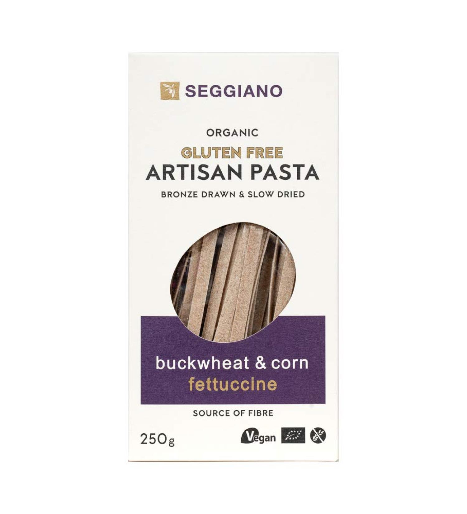 Seggiano Organic Gluten Free Buckwheat & Corn Fettuccine 250g - Certified Gluten Free Vegan Vegetarian & GMO Free - High in Protein & High in Fibre - Bronze Drawn & Slow Dried - Buy Online on GoSupps.com