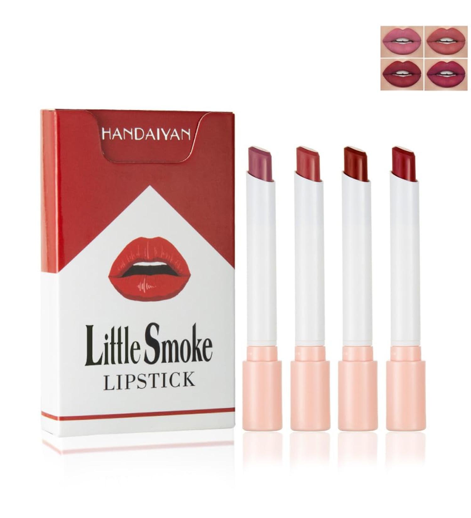 4Pcs Matte Nude Lipstick Set - Lightweight Mini Velvety Lip Gloss & Cigarette Case - Perfect Festival Gift for Women - Long-Lasting Lip Tint for Daily Makeup - Buy Online on GoSupps.com