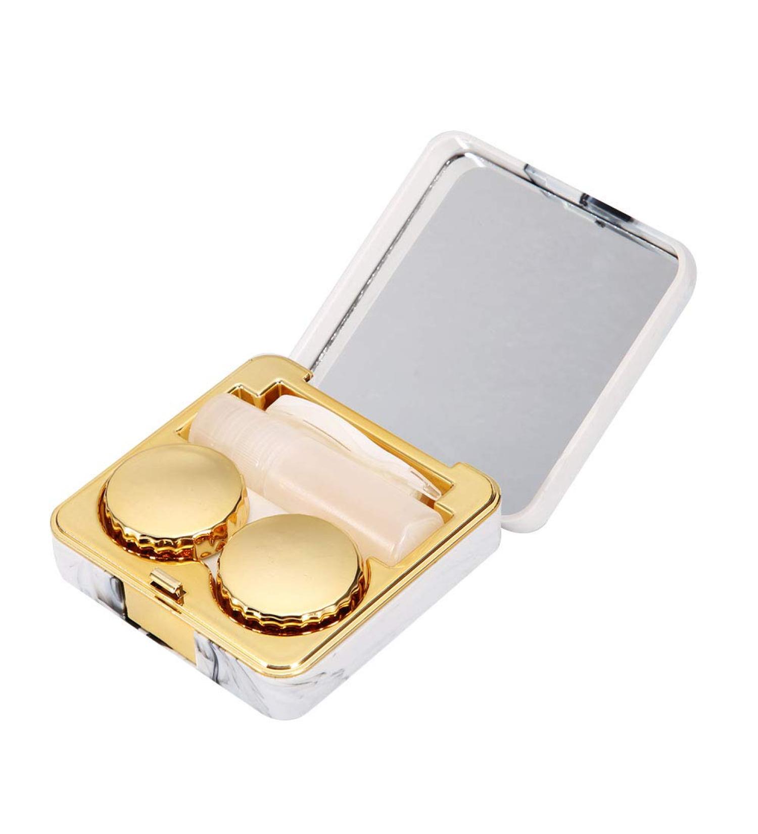 Portable Marble Surface Mirror Square Contact Lens Case - Gold | International Shipping Available - Buy Online on GoSupps.com
