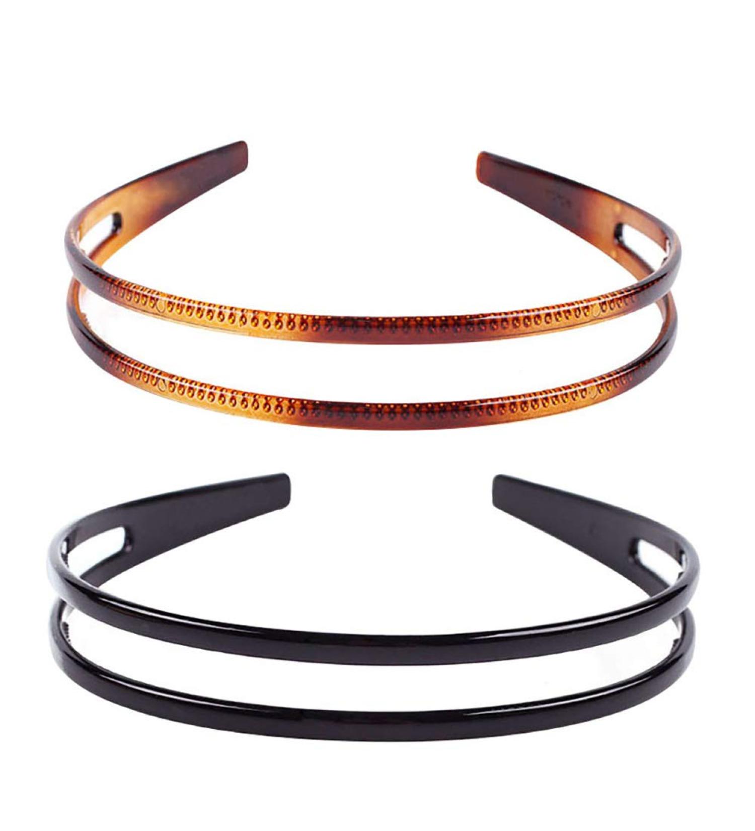 Set of 2 High-Grade Women's Hard Plastic Headbands in Black and Brown - Style F - Buy Online on GoSupps.com