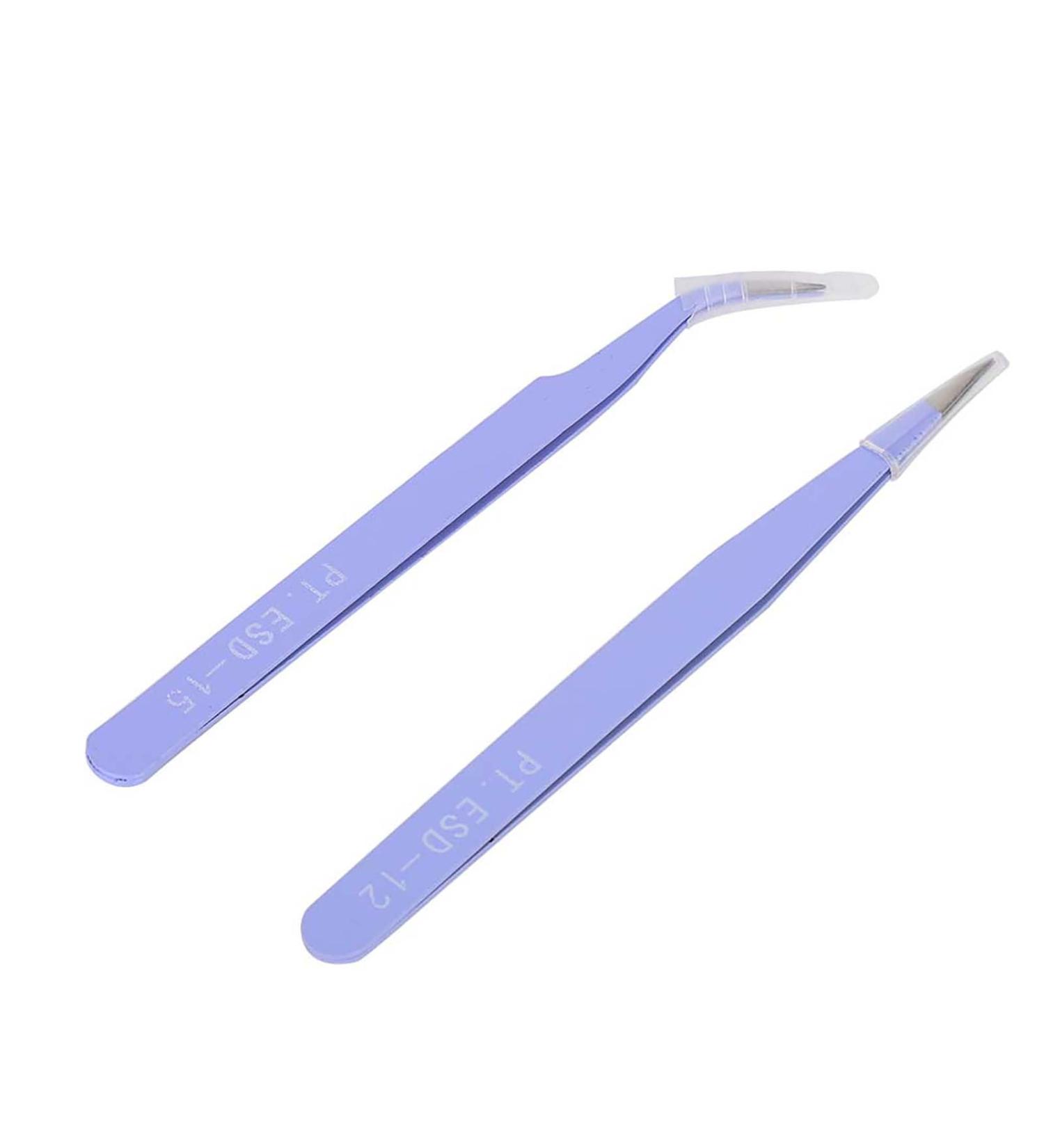 Stainless Steel Nail Art Tweezers Anti Static Straight Curved Head High Grade Durable Operation Rhinestone Metal Accessories Professional Salon Home Use (Purple) - Buy Online on GoSupps.com