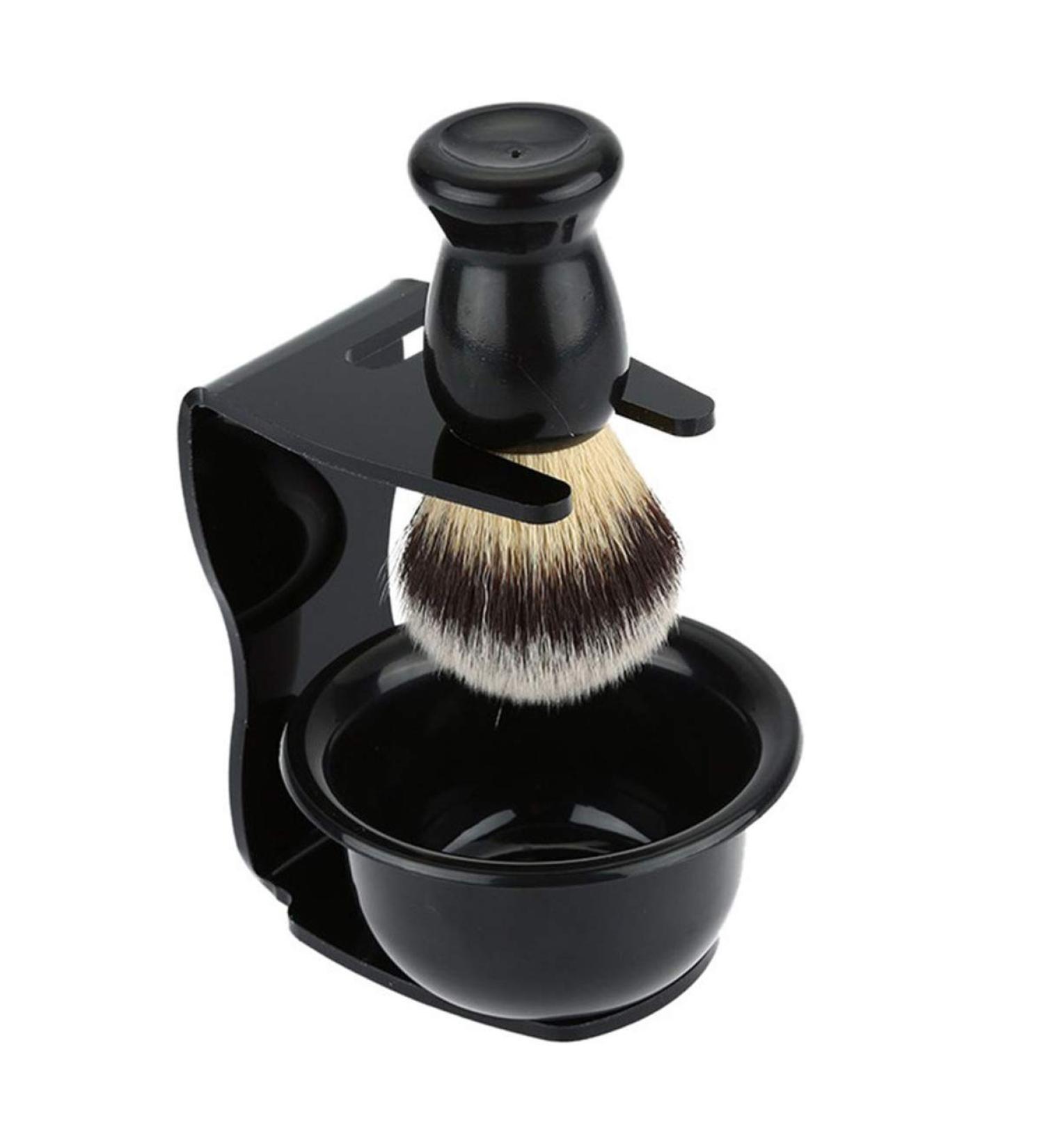 Beard Brush Holder Set - Manual Stand for Shaving Brush & Bowl - Black Shaving Razor Accessories for Men - Buy Online on GoSupps.com