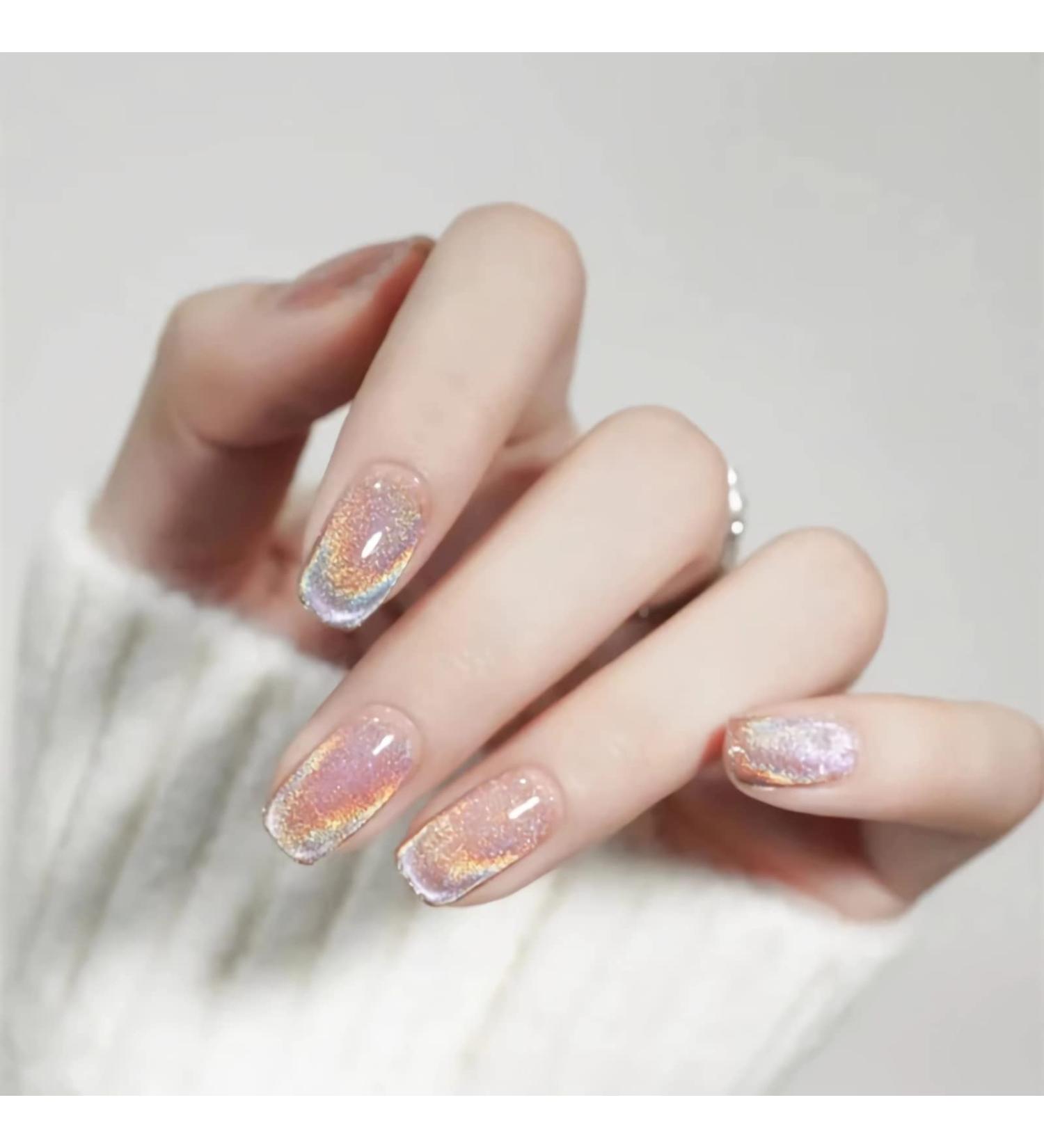 BABALAL Pink Chrome Square Press on Nails - Medium Fake Acrylic Squoval Nails for Women and Girls | BBFNB03 - Buy Online on GoSupps.com