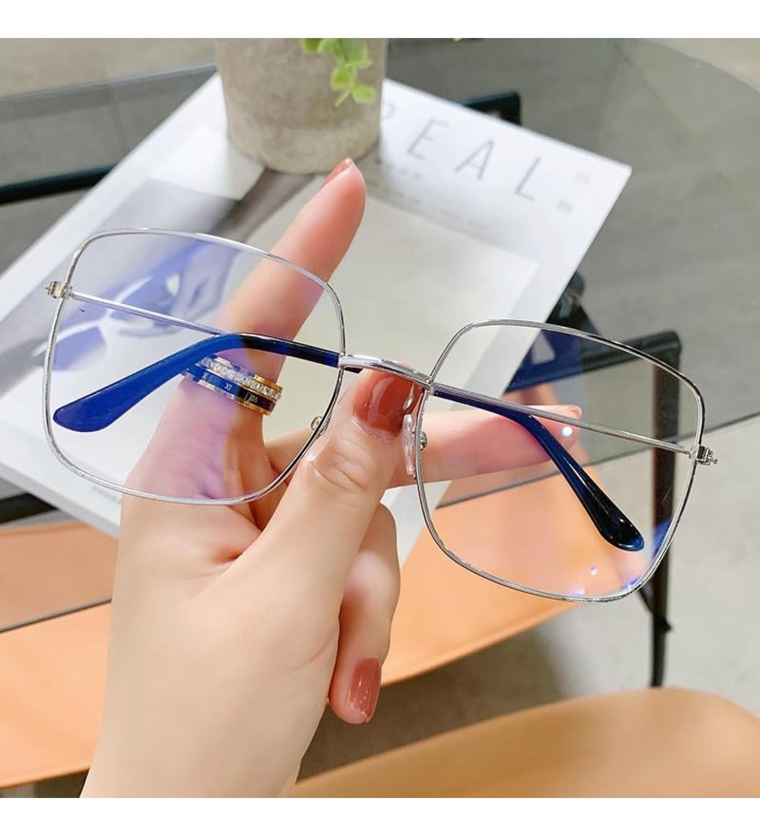 Buy Fuqinqingoz Large Square Reading Glasses - Oversized Anti-Blue Light Readers in Silver (+200) | Clear View & Stylish Design for Comfortable Reading - Buy Online on GoSupps.com