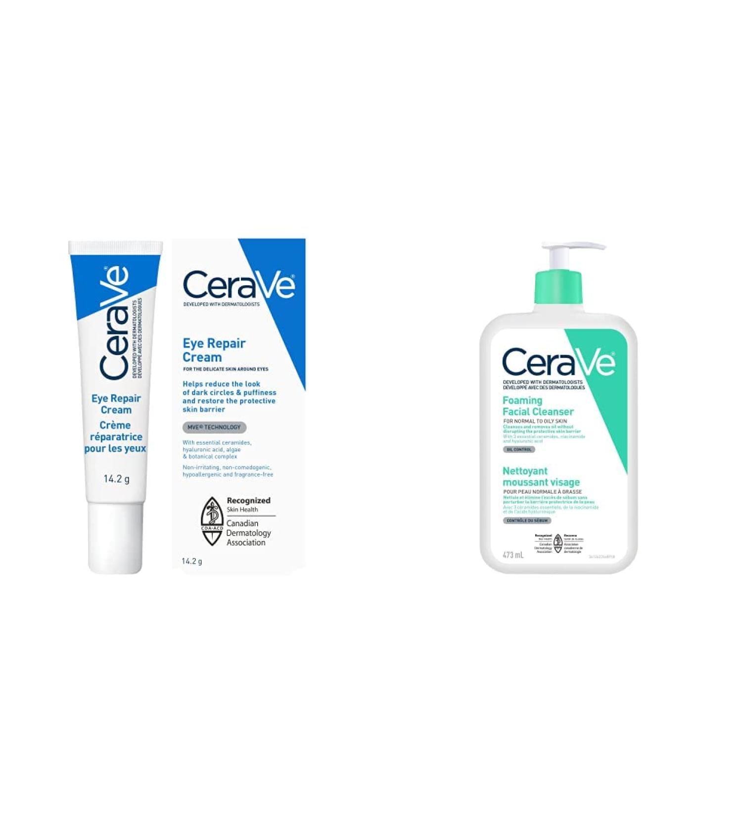 CeraVe EYE CREAM with Hyaluronic Acid + CeraVe FOAMING Face Cleanser for Makeup Removal & Skin Hydration Eye cream + Foaming Facial Cleanser - Buy Online on GoSupps.com