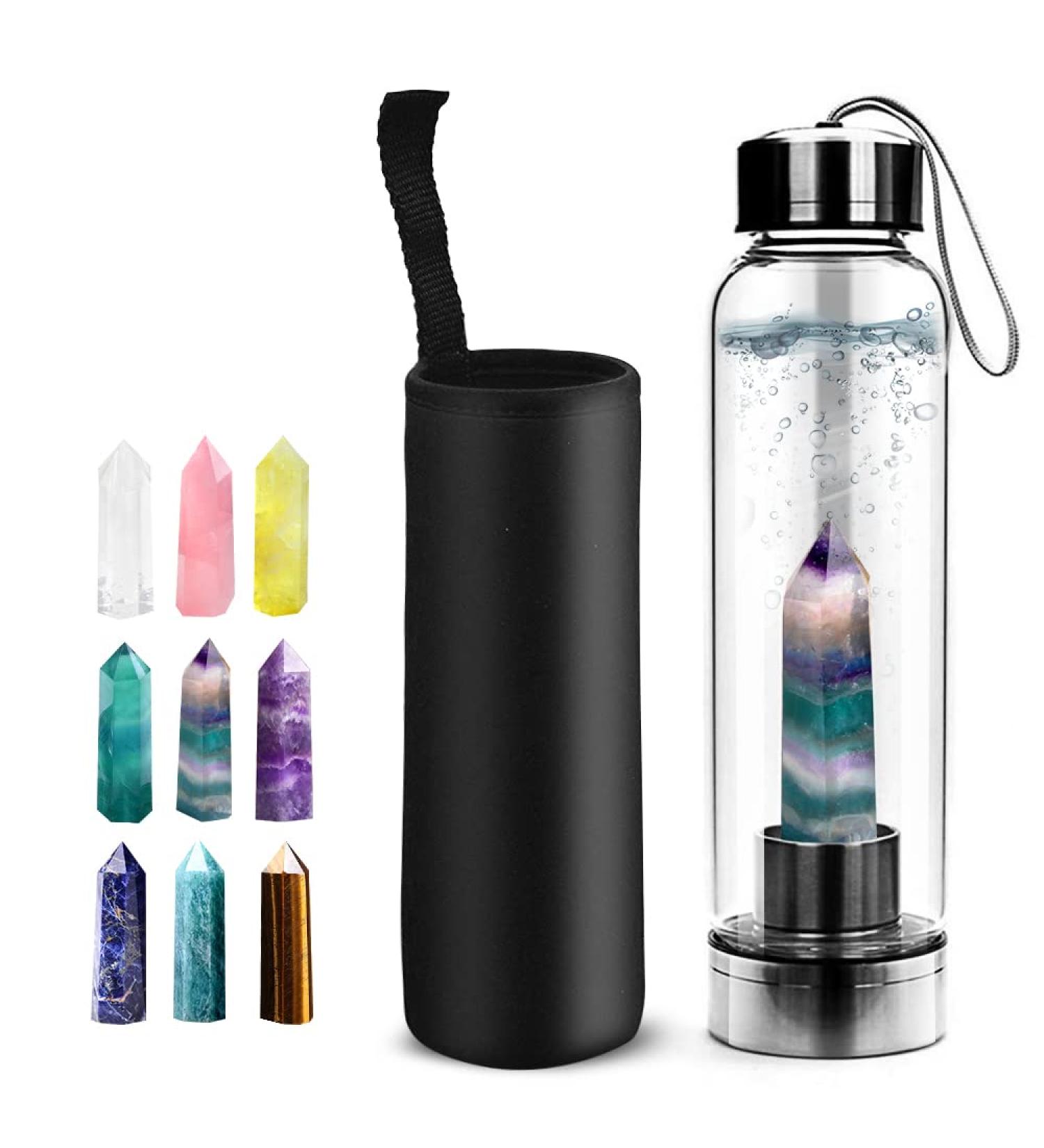 HINATAA Crystal Water Bottle | Detachable 550ml Healing Natural Quartz Bottle | Colorful & Stylish Eco-Friendly Drinkware - Buy Online on GoSupps.com