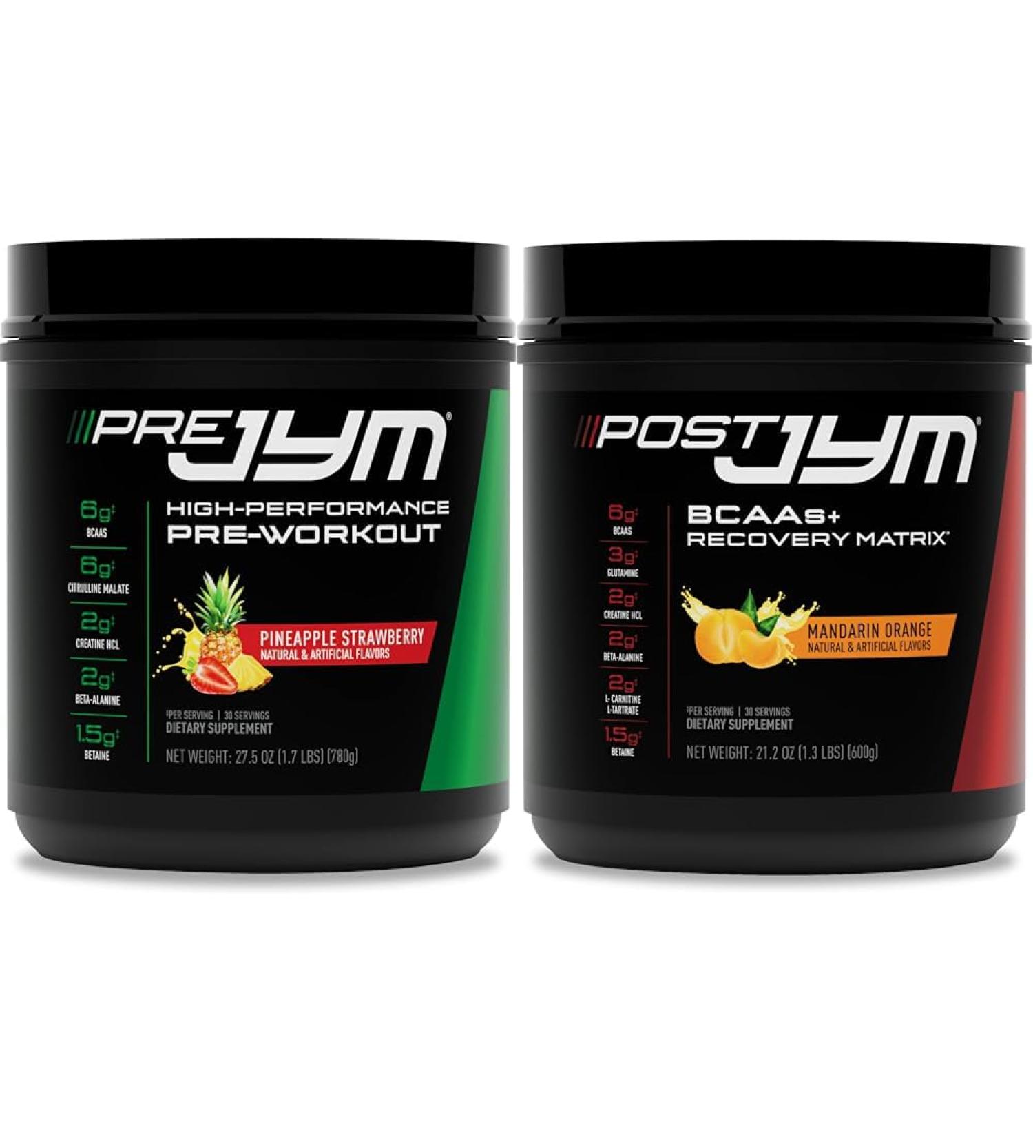 PRE JYM 30 Servings - Pineapple Strawberry & Post JYM Active Matrix - Post-Workout with BCAA's Glutamine Creatine HCL Beta-Alanine and More | JYM Supplement Science | Mandarin Orange Flavor 30 Servings 1.3 Pound - Buy Online on GoSupps.com