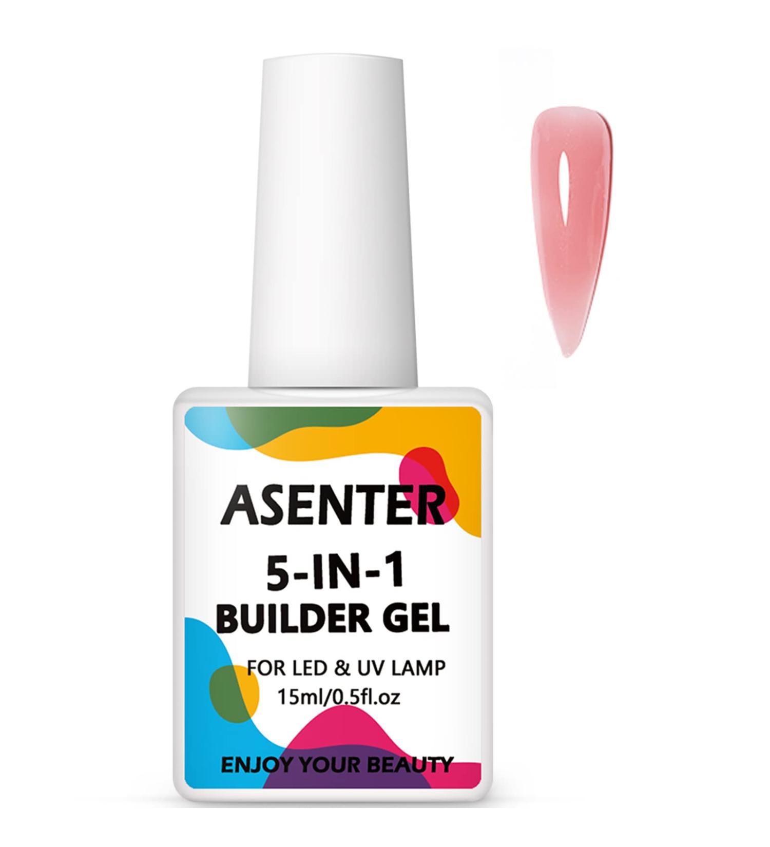 ASENTER 5 in 1 Builder Gels 15ML - Clear Nude Pink Rubber Gel for Nail Extensions, Base & Strengthener - UV/LED Polish Gel for Broken Nails Repair - Buy Online on GoSupps.com