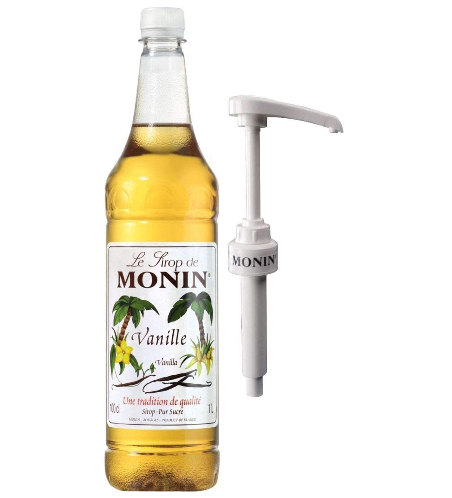 Monin Premium Vanilla Coffee Syrup - 1L Plastic Bottle with Pump - Buy Online on GoSupps.com