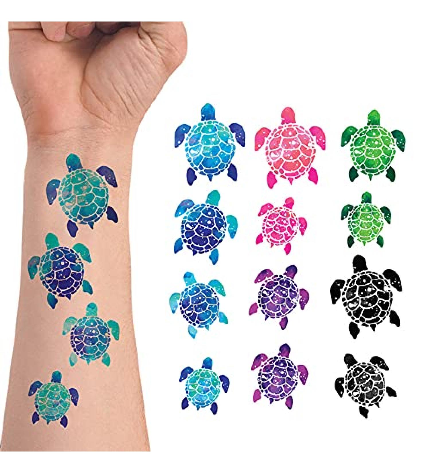 WIRESTER Temporary Tattoo Stickers - Set of 12 Sea Turtle Designs for Kids & Adults - Face, Hand, Neck, Wrist - Party Favor Body Art - 6 x 7.87 inch Tattoo Sheet (Blue, Pink, Purple, Green, Black) - Buy Online on GoSupps.com