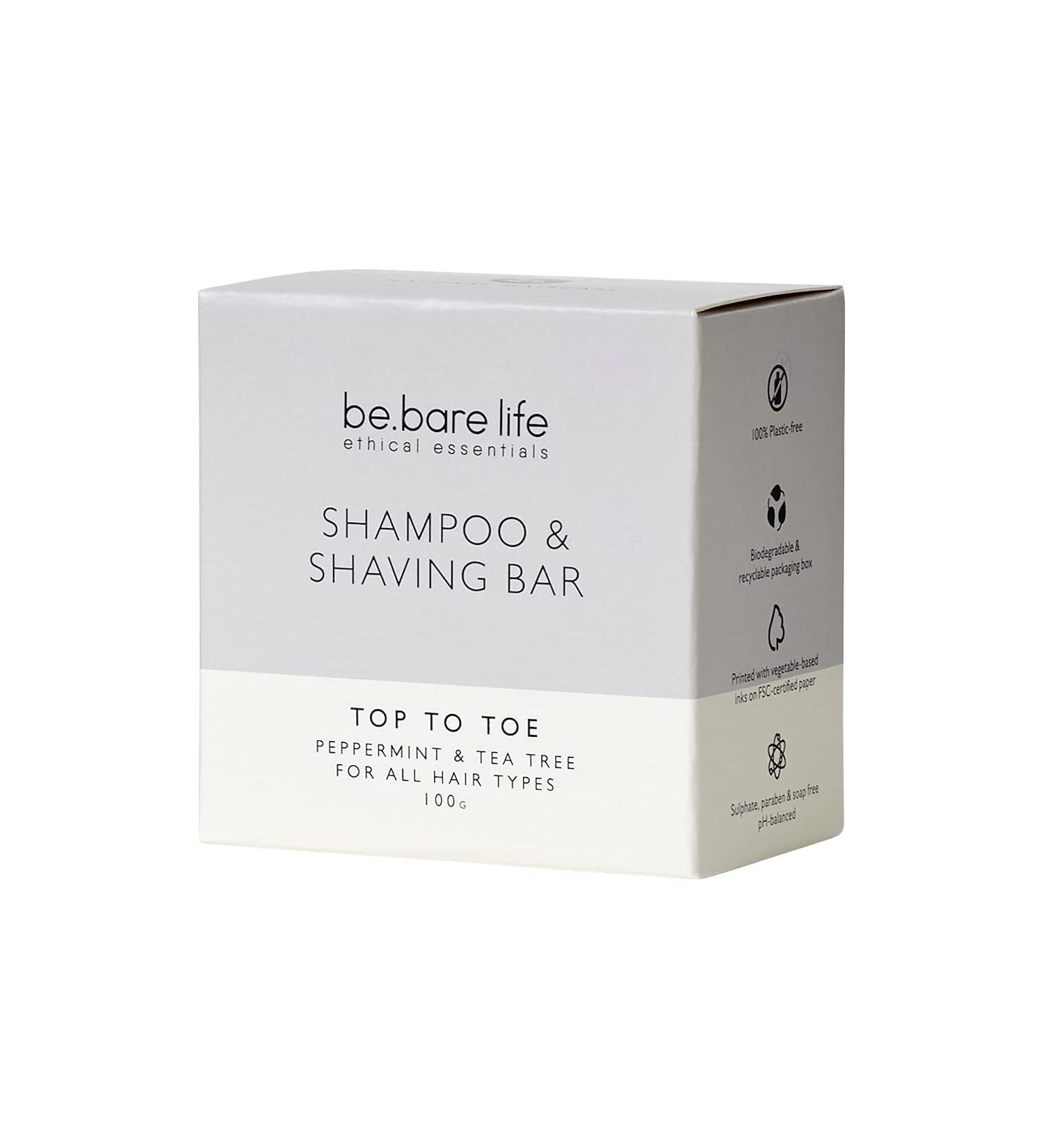 Be Bare Life Top To Toe Peppermint & Tea Tree Shampoo & Shaving Bar For All Hair Types 100g - Buy Online on GoSupps.com