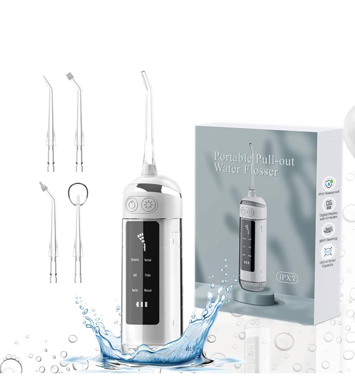 Portable Water Flosser - Rechargeable Oral Irrigator with 6 Modes & 4 Nozzles - Ideal for Gums Teeth Braces - Effective Plaque Remover (White - Buy Online on GoSupps.com