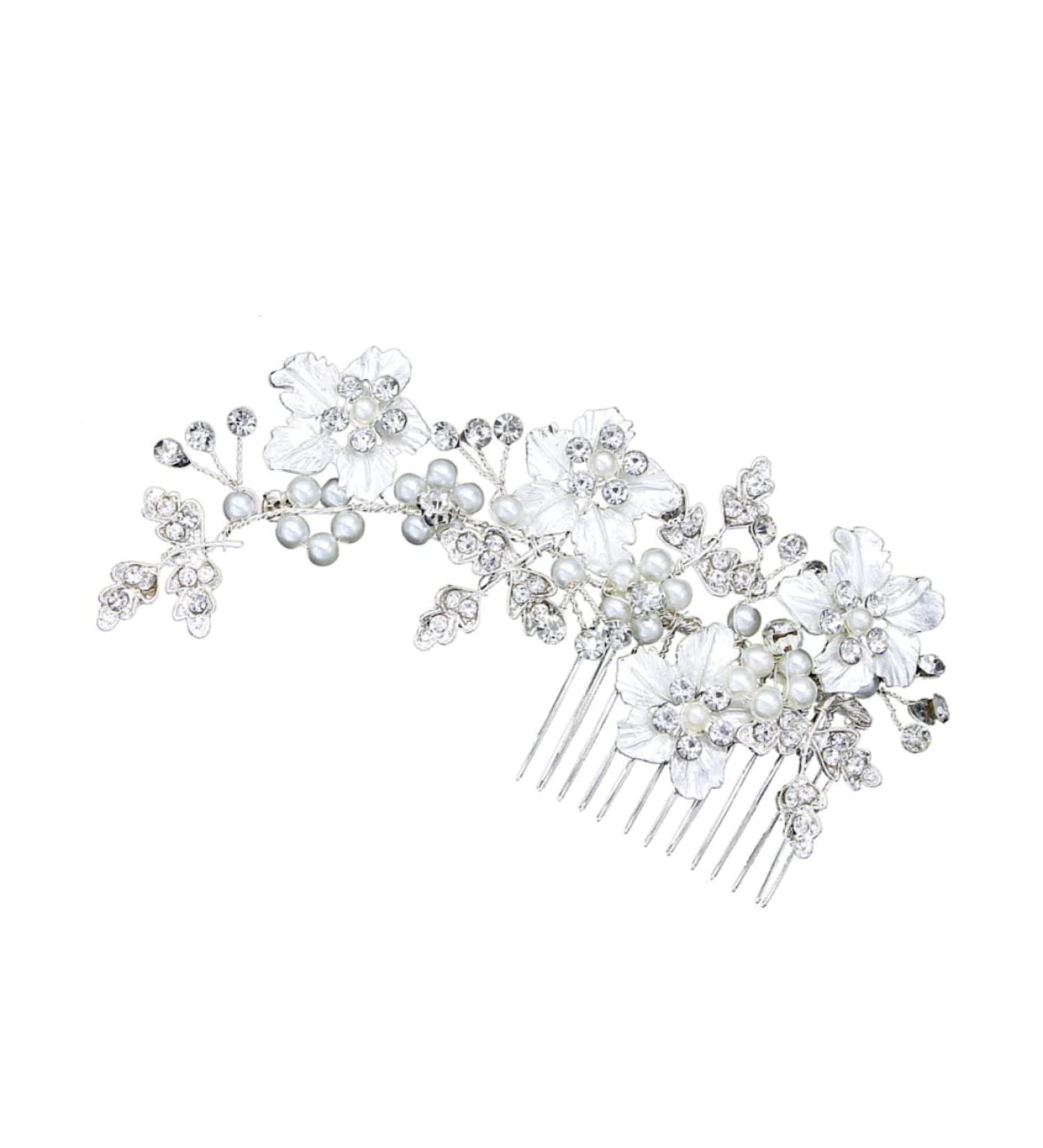 Angoily Tiara Wedding Hair Comb Wedding Headpiece Flower Leaf Hair Comb Pearl Diamond Hair Comb Bridal Headdress Bridal Hair Comb Mosaic Alloy Bride - Buy Online on GoSupps.com