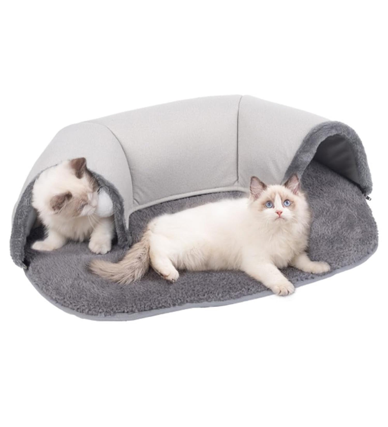 Jodimitty Cat Tunnel Bed Grey Plush Cat Tunnels for Indoor Cats Cat Play Mat with Hanging Ball Toy Pet Tunnel Gift for Cat Bunny (76x53x17cm) M (76x53x17cm) Grey - Buy Online on GoSupps.com