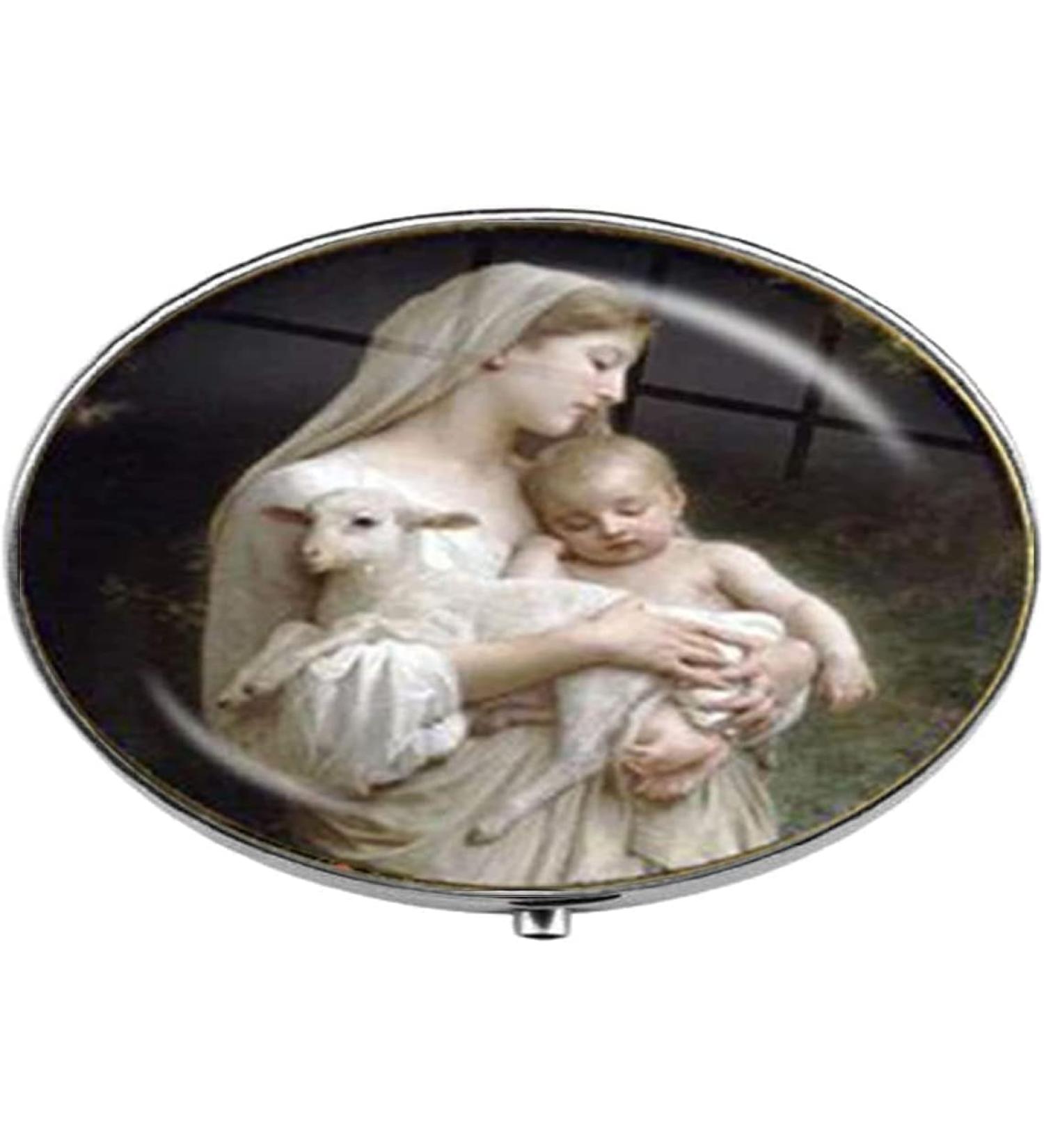 Virgin Mary & Baby Jesus Glass Art Photo Box | Christian Blessed Mother Charm Pill Box | Silver Candy Box - Shop Now - Buy Online on GoSupps.com