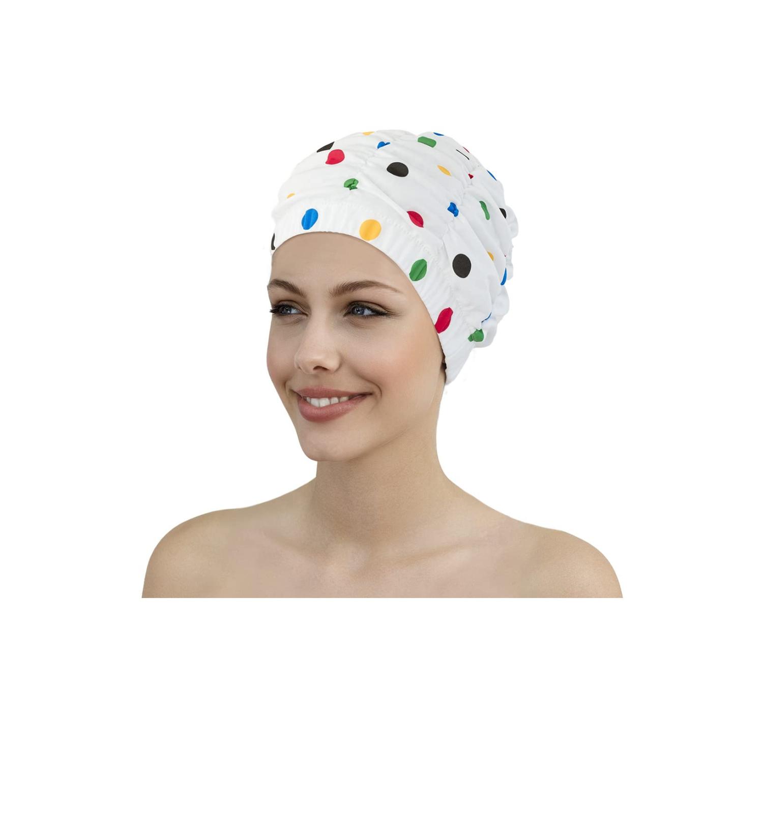 Fashy Ladies Shower Cap with Colorful Dots - Stylish Waterproof Hair Protection | International Shipping - Buy Online on GoSupps.com
