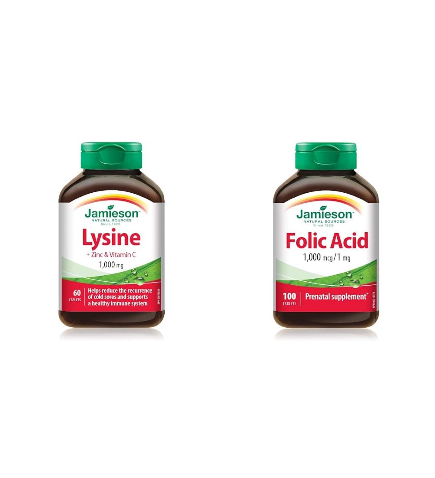Jamieson Lysine Zinc and Vitamin C 60 Count (Pack of 1) & Folic Acid 1000mcg 100's 100 Tablets SUPPLEMENT + VITAMIN B0045P912Y - Buy Online on GoSupps.com