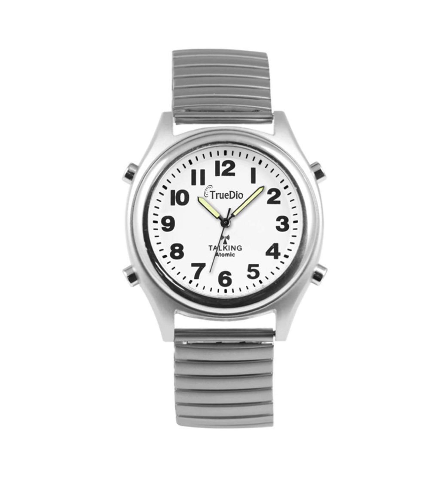 Truedio Atomic Talking Watch for Visually Impaired Men with Stretch Band - Loud English Voice Alarm - Time, Day, Date, Year - Buy Online on GoSupps.com