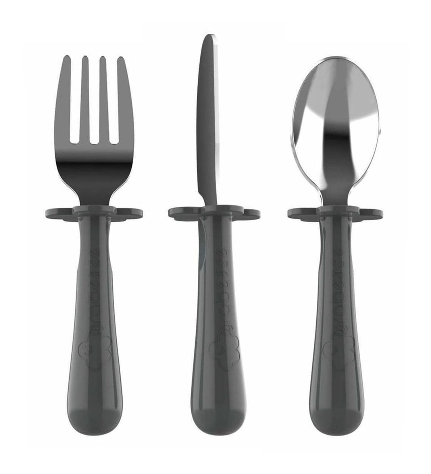 Grabease Stainless Steel Fork Knife & Spoon Set for Ages 18m+ - Gray - Durable & Safe Cutlery - Buy Online on GoSupps.com