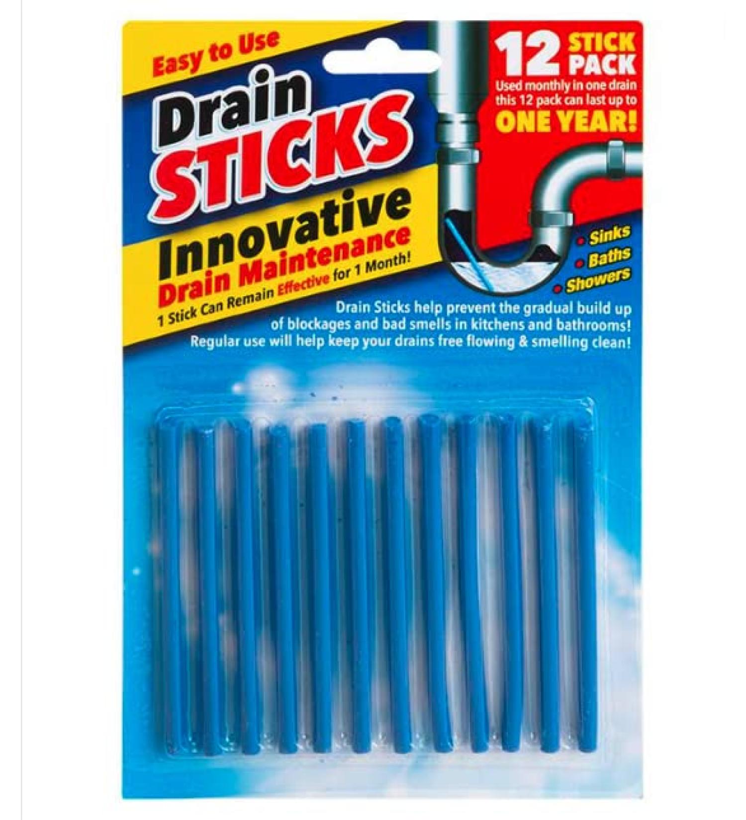 Drain Sticks x12 Easy to Use Fast & Effective Drain Cleaning Sticks for Sinks Baths & Showers - Prevents Build Up Blockages & Bad Smells in Kitchens & Bathrooms - Buy Online on GoSupps.com