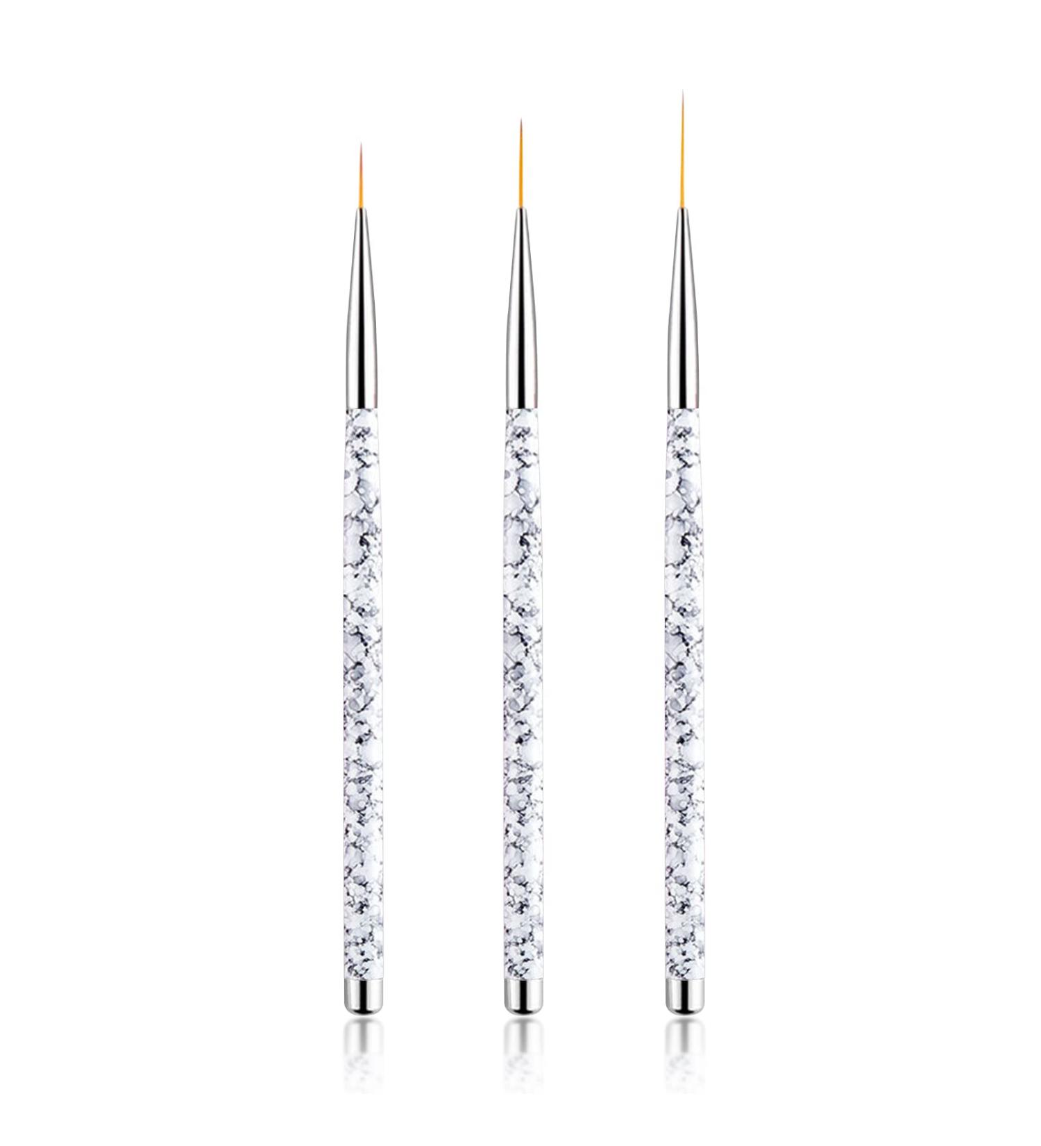 Sularpek Professional Nail Art Liner Brush Set - 3PCS UV Gel Painting Brushes for Short Strokes, Details, Blending, and Elongated Lines - White Marble Design - Buy Online on GoSupps.com