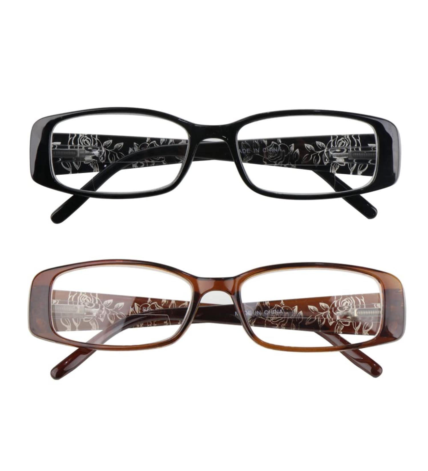 Buy 2 Pairs Rectangular Bifocal Reading Glasses for Women Designer Laser Flower Frame with Spring Hinge | Black & Brown 2.0x - Buy Online on GoSupps.com