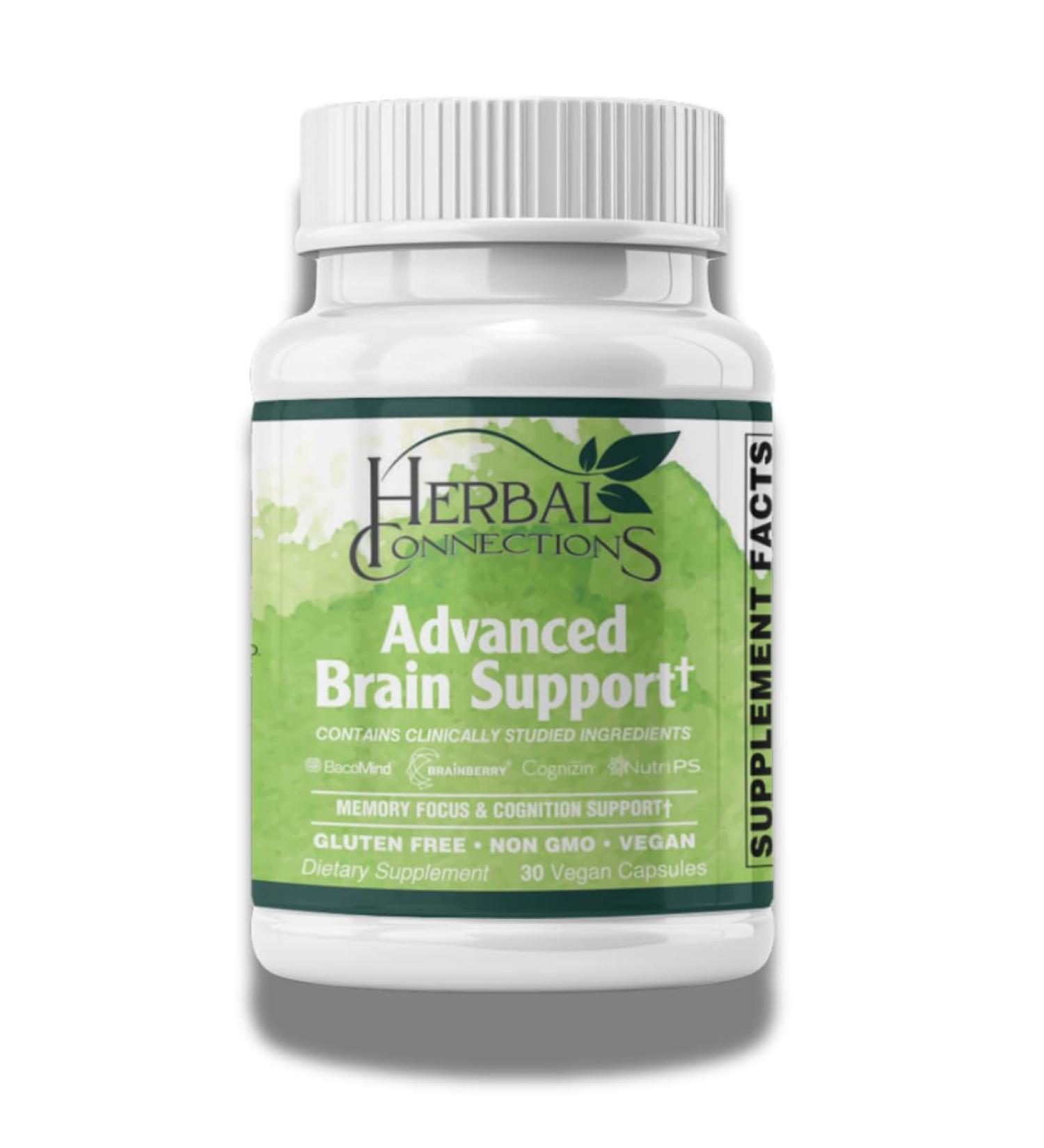 Herbal Connections Advanced Brain Support Cognitive Function & Memory Booster for Adults | Brain Health Supplement with Bacopa Monnieri Ginkgo & B-Vitamins | Non-GMO Gluten-Free - Buy Online on GoSupps.com